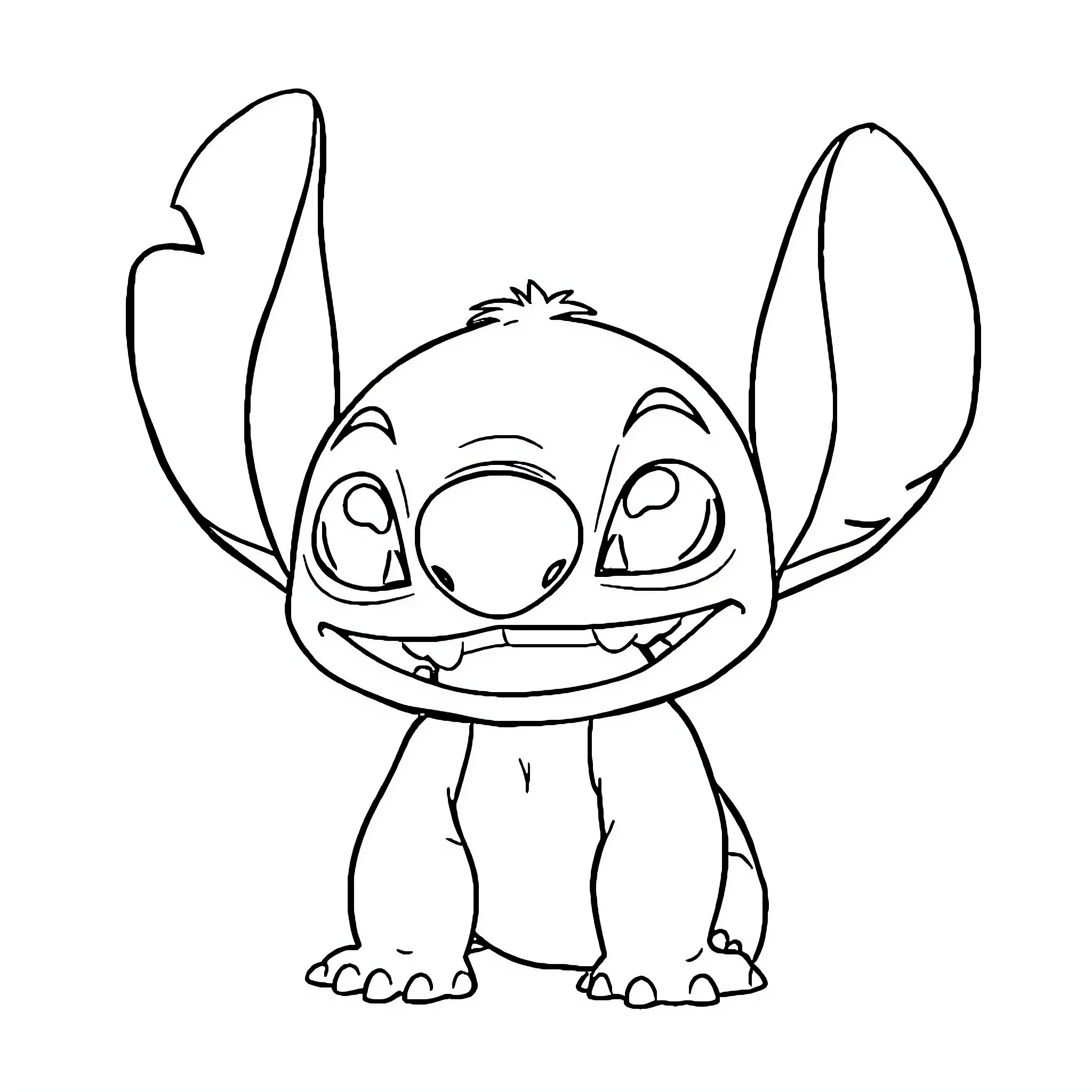 Stitch smiling and waving playfully Coloring Page (free black-and-white line drawing printable PDF for all, from beginners to advanced learners, including children, teens, adults, and seniors)