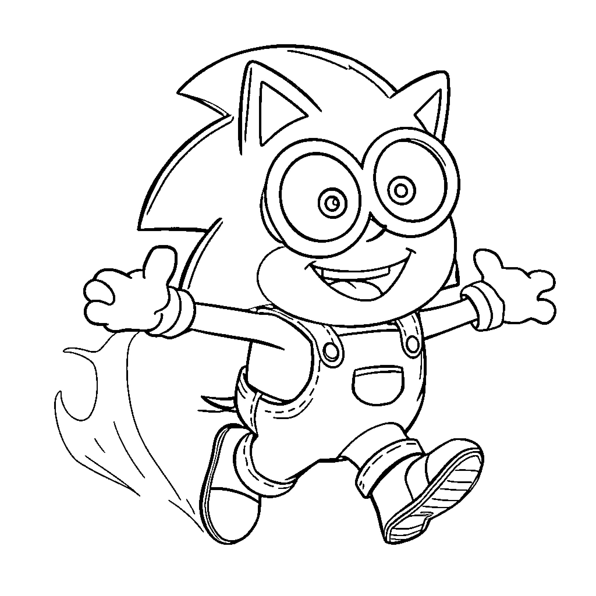 Minion jumping with joy and excitement Coloring Page (free black-and-white line drawing printable PDF for all, from beginners to advanced learners, including children, teens, adults, and seniors)