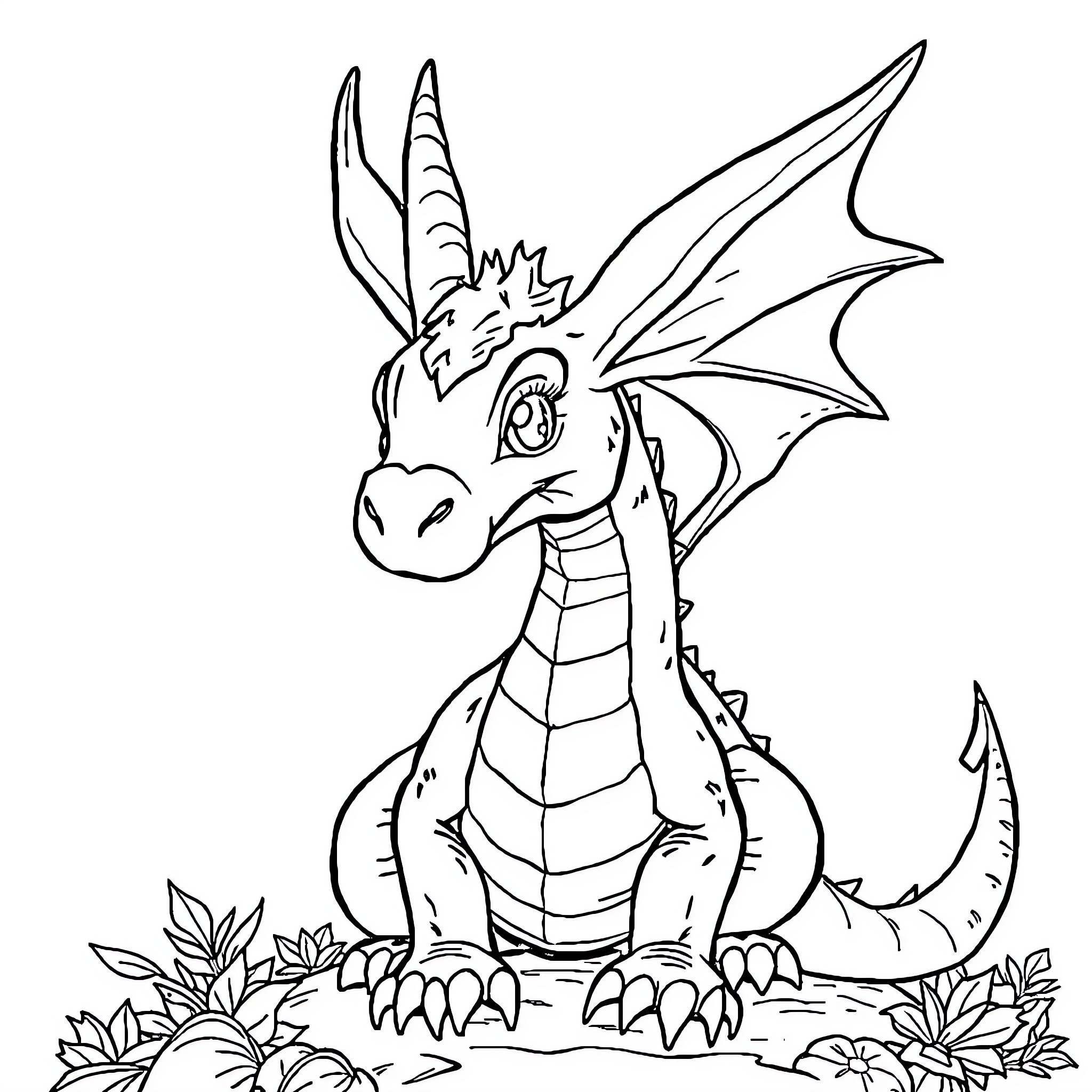 Dragon resting in the enchanted forest Coloring Page (free black-and-white line drawing printable PDF for all, from beginners to advanced learners, including children, teens, adults, and seniors)
