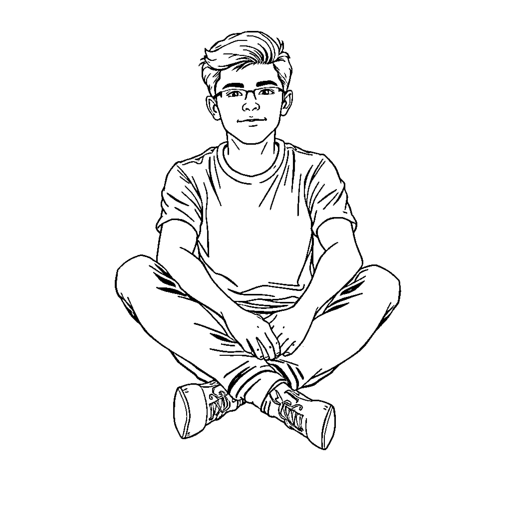 18 Year Old Relaxing in Casual Attire Coloring Page (free black-and-white line drawing printable PDF for all, from beginners to advanced learners, including children, teens, adults, and seniors)