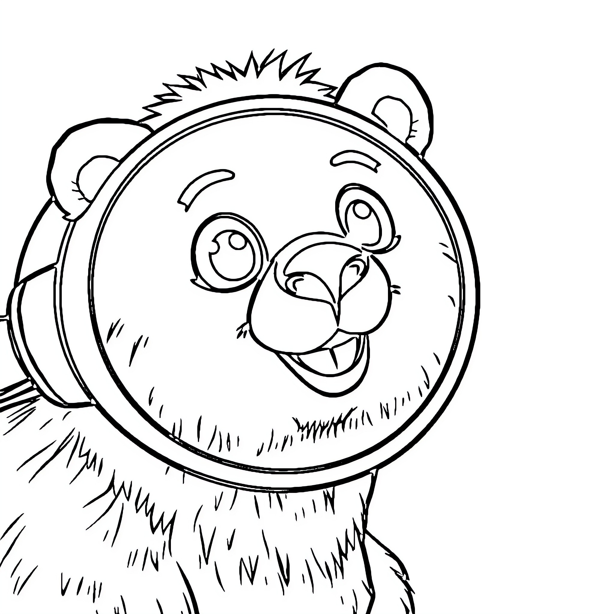 Loupe of a cute and playful teddy bear Coloring Page (free black-and-white line drawing printable PDF for all, from beginners to advanced learners, including children, teens, adults, and seniors)