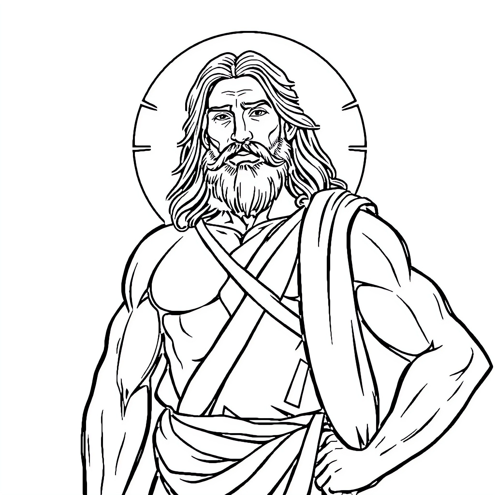 Jesus in Contemplative Pose Coloring Page (free black-and-white line drawing printable PDF for all, from beginners to advanced learners, including children, teens, adults, and seniors)