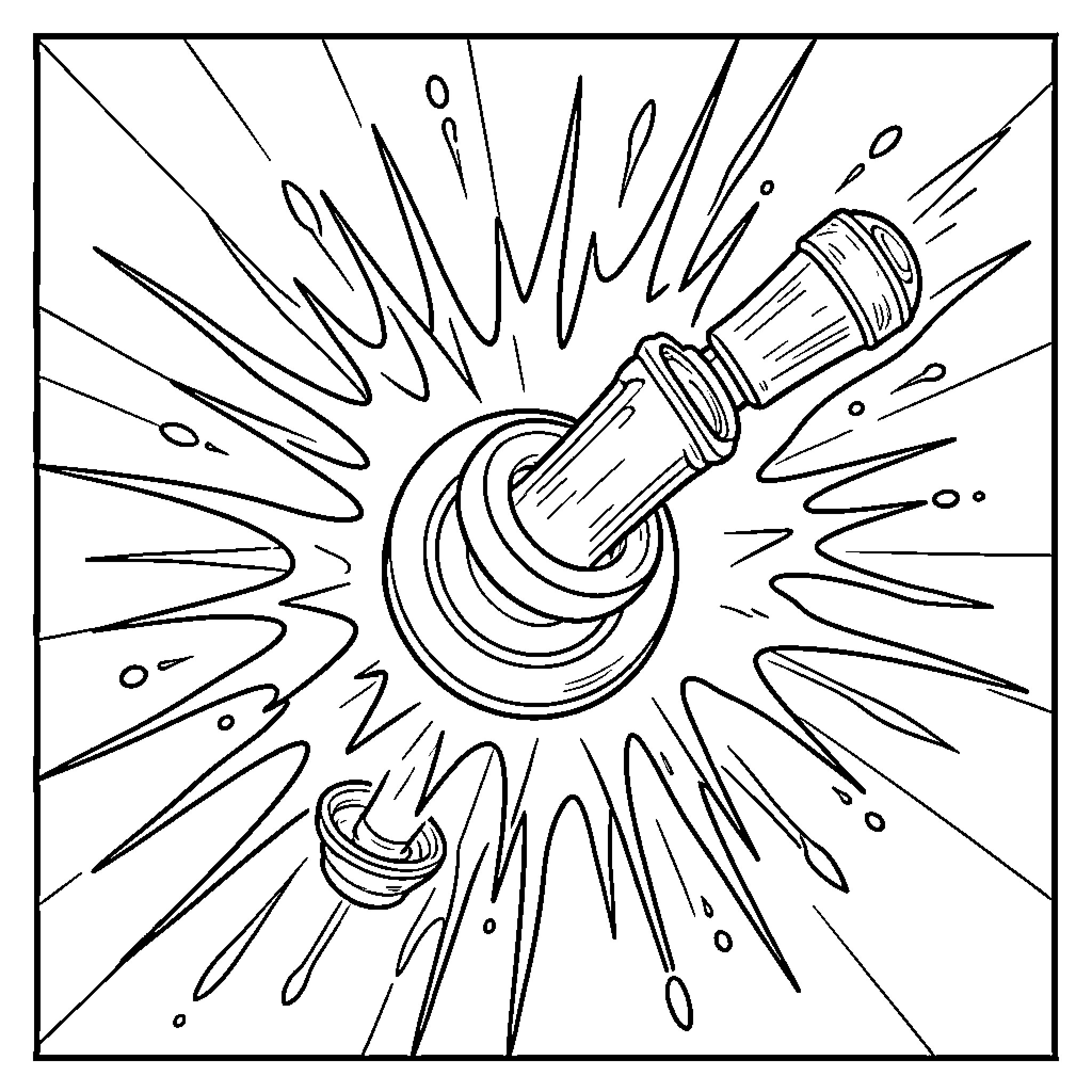 Sound of Bursting Flashlight Coloring Page (free black-and-white line drawing printable PDF for all, from beginners to advanced learners, including children, teens, adults, and seniors)