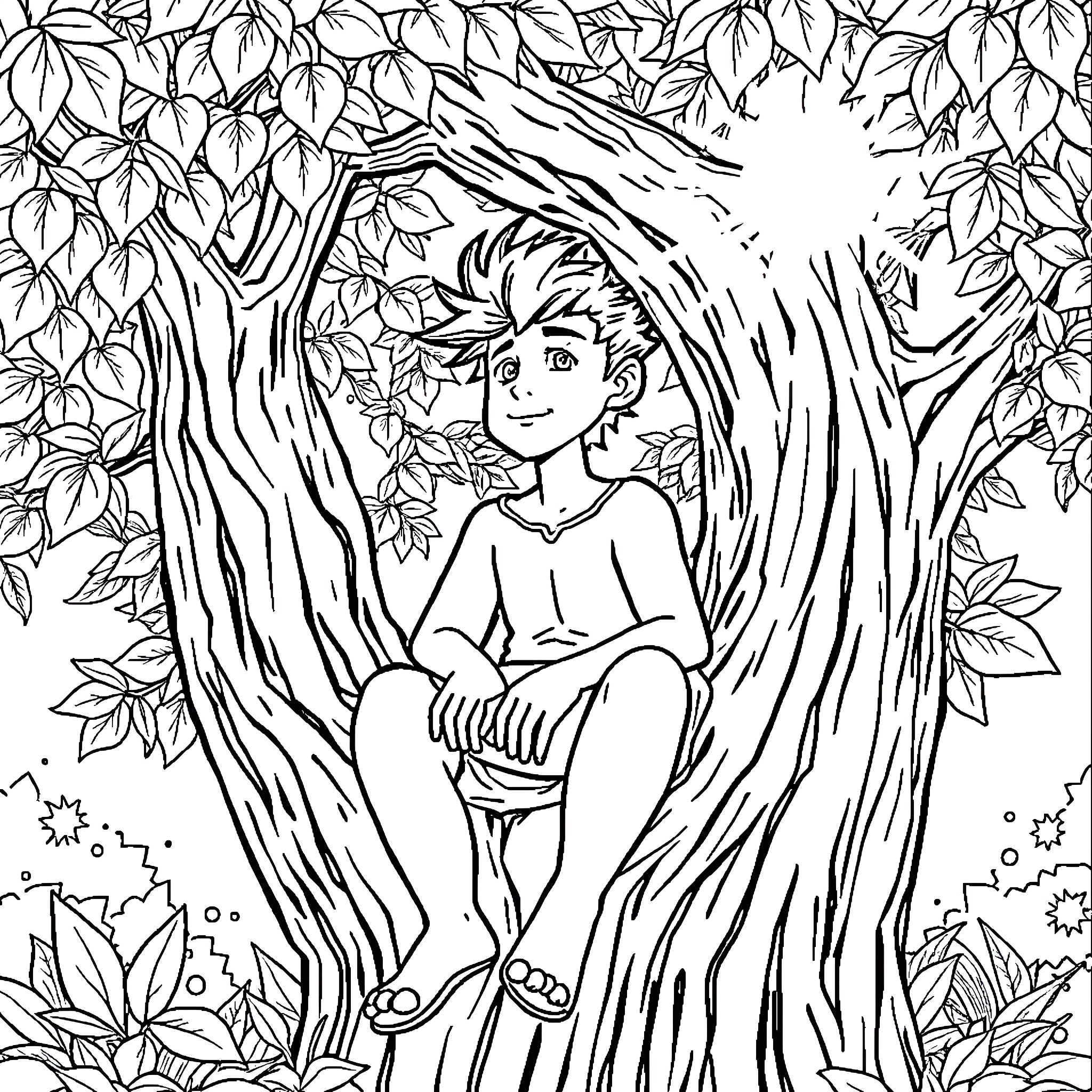 NOFX Boy enjoying nature's embrace Coloring Page (free black-and-white line drawing printable PDF for all, from beginners to advanced learners, including children, teens, adults, and seniors)