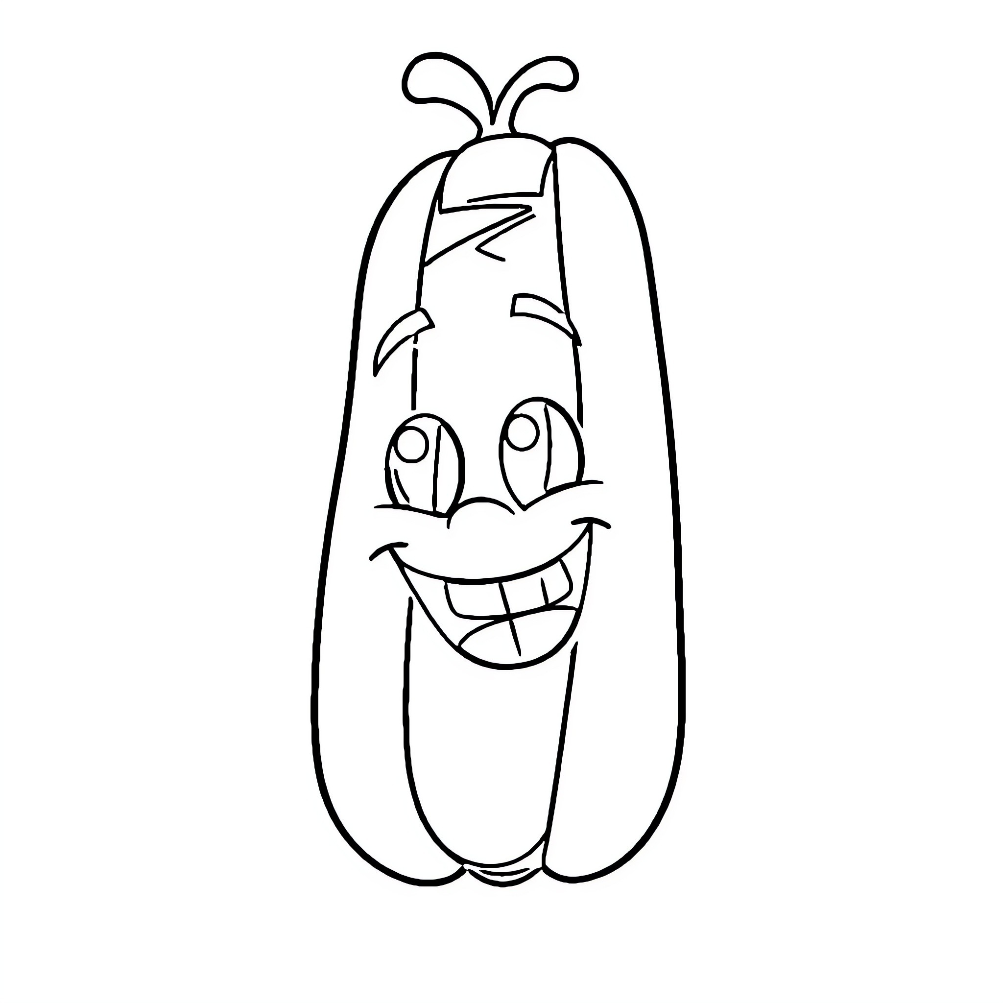 Hotdog with a silly grin Coloring Page (free black-and-white line drawing printable PDF for all, from beginners to advanced learners, including children, teens, adults, and seniors)