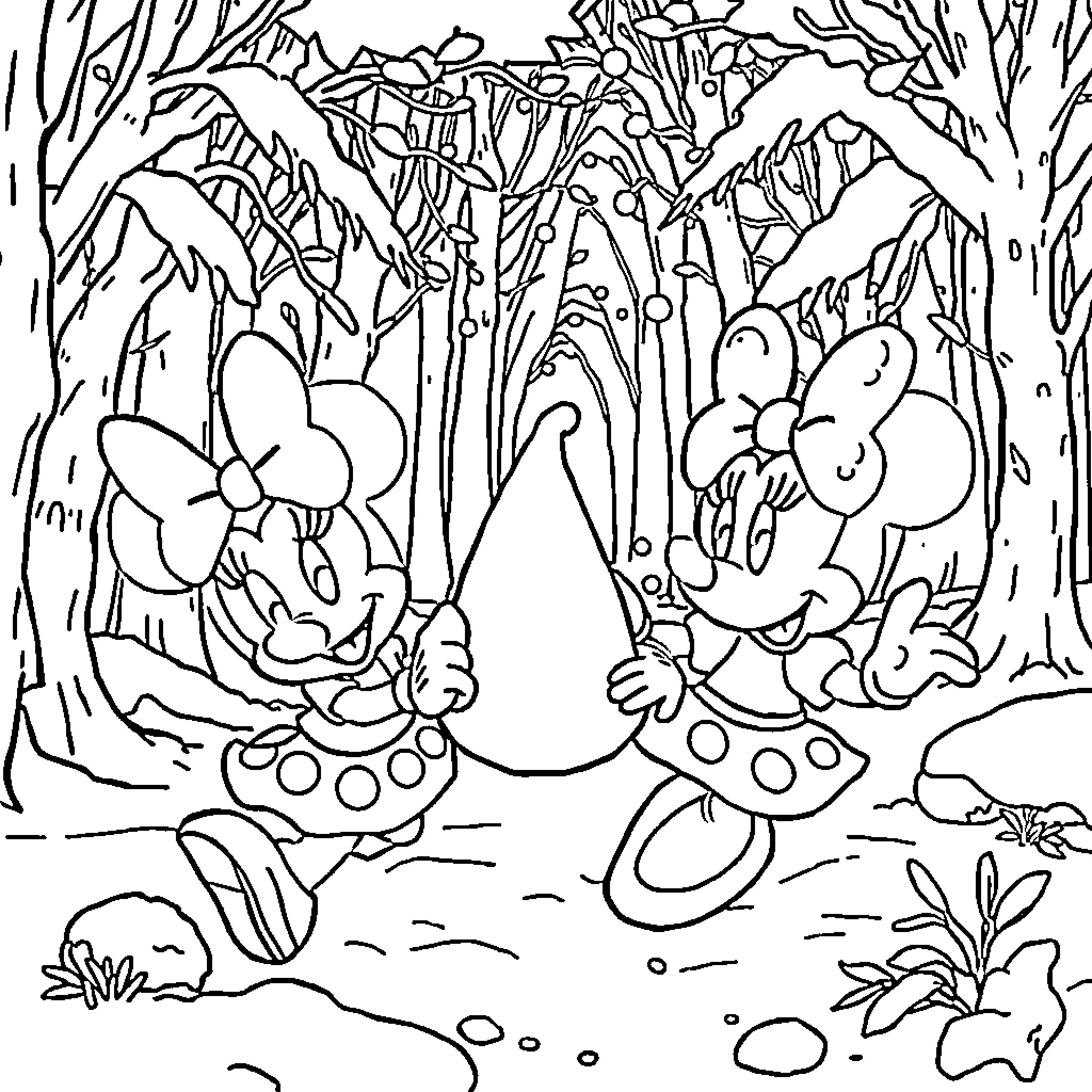 Coneja playing joyfully in the enchanted forest Coloring Page (free black-and-white line drawing printable PDF for all, from beginners to advanced learners, including children, teens, adults, and seniors)