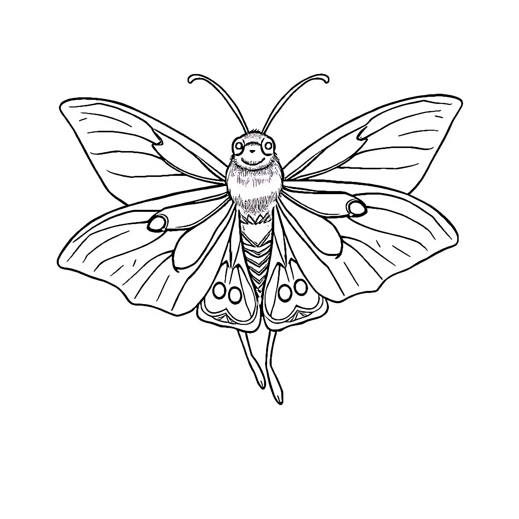 Maple Moth spreading its majestic wings Coloring Page (free black-and-white line drawing printable PDF for all, from beginners to advanced learners, including children, teens, adults, and seniors)