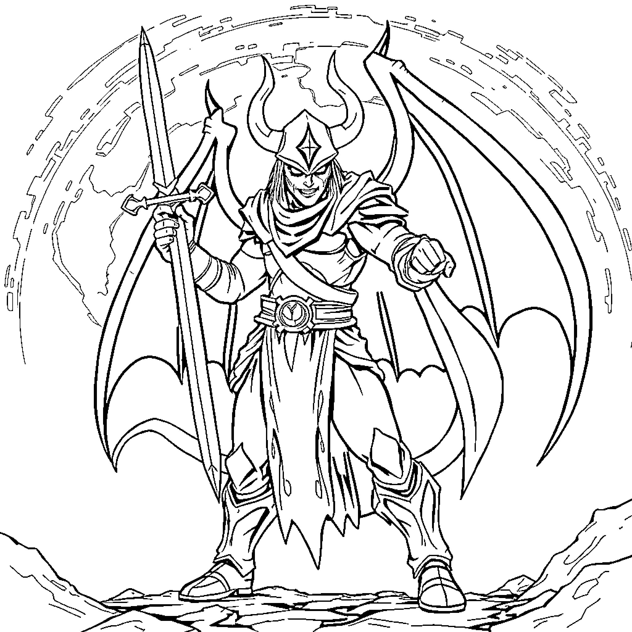 Demon Slayer Warrior Battles with Powerful Weapon Coloring Page (free black-and-white line drawing printable PDF for all, from beginners to advanced learners, including children, teens, adults, and seniors)