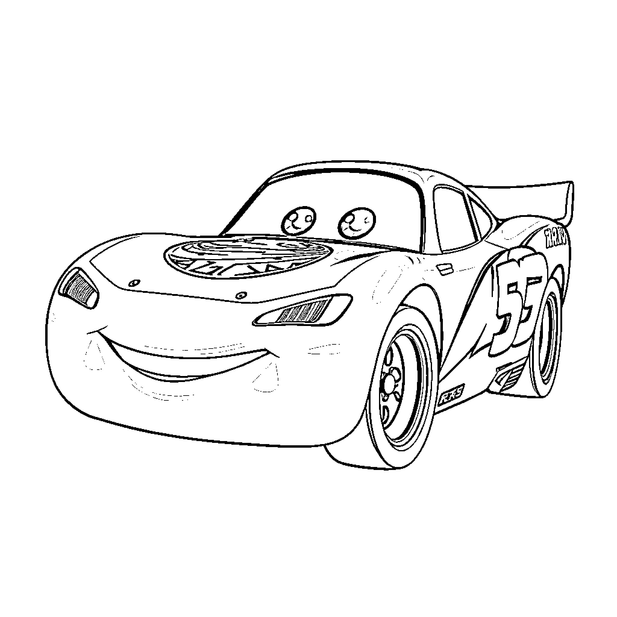 Flash McQueen racing with happy expression Coloring Page (free black-and-white line drawing printable PDF for all, from beginners to advanced learners, including children, teens, adults, and seniors)