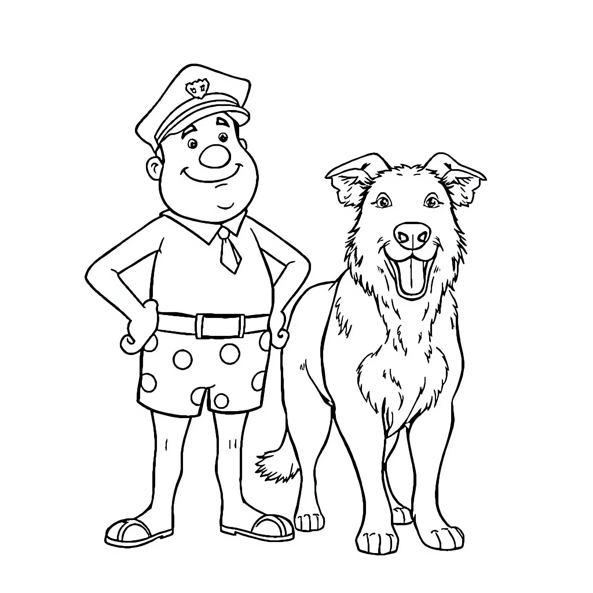 Captain Underpants and his Loyal Canine Companion Coloring Page (free black-and-white line drawing printable PDF for all, from beginners to advanced learners, including children, teens, adults, and seniors)