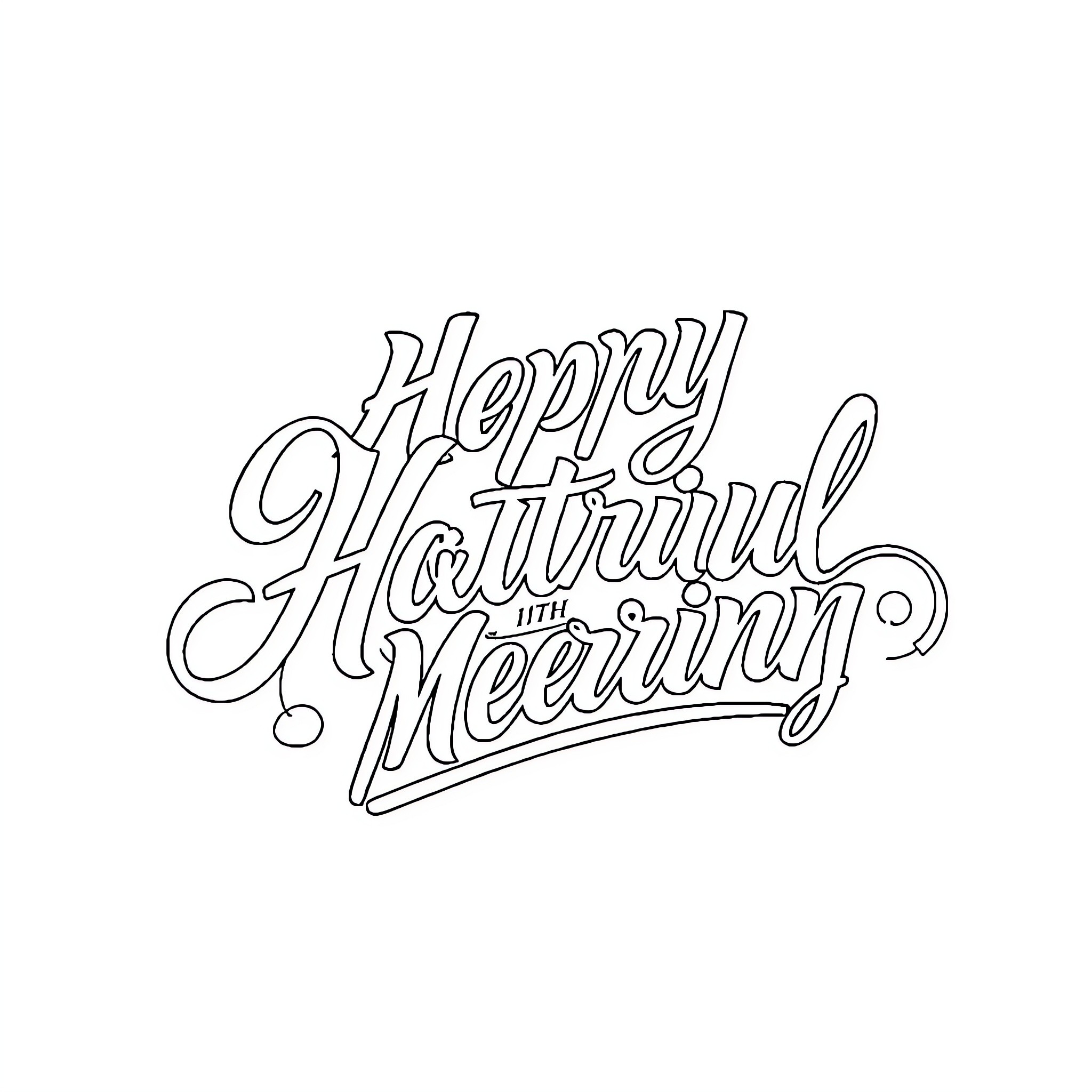 Calligraphy Lettering of Happy Motivational Phrase Coloring Page (free black-and-white line drawing printable PDF for all, from beginners to advanced learners, including children, teens, adults, and seniors)