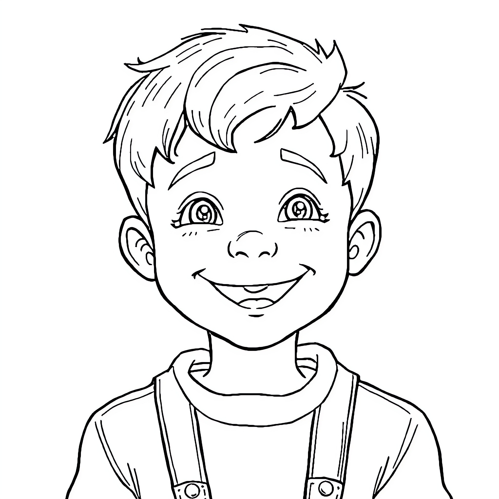God Boy's Cheerful Portrait Coloring Page (free black-and-white line drawing printable PDF for all, from beginners to advanced learners, including children, teens, adults, and seniors)