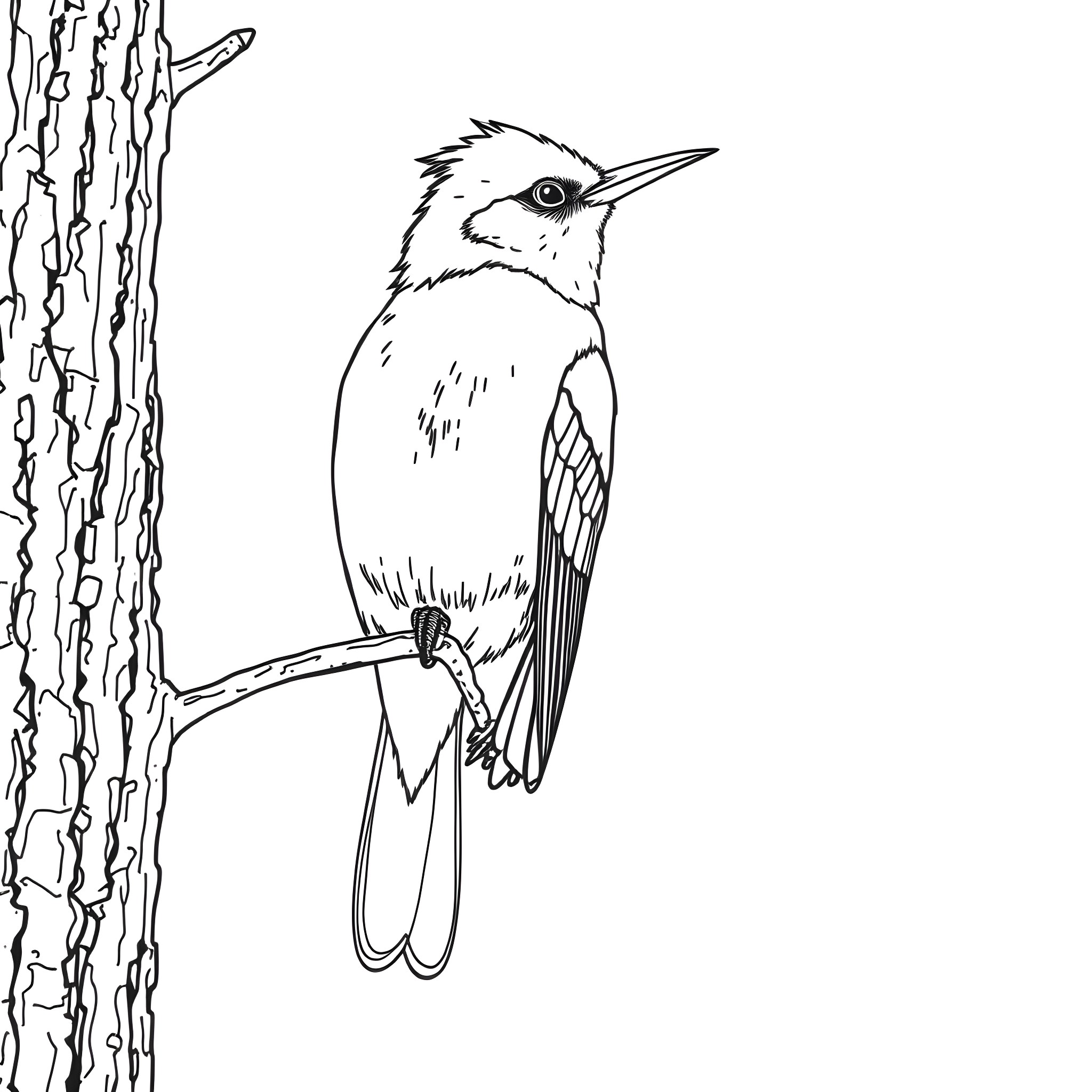 Oriole perched on a tree branch Coloring Page (free black-and-white line drawing printable PDF for all, from beginners to advanced learners, including children, teens, adults, and seniors)