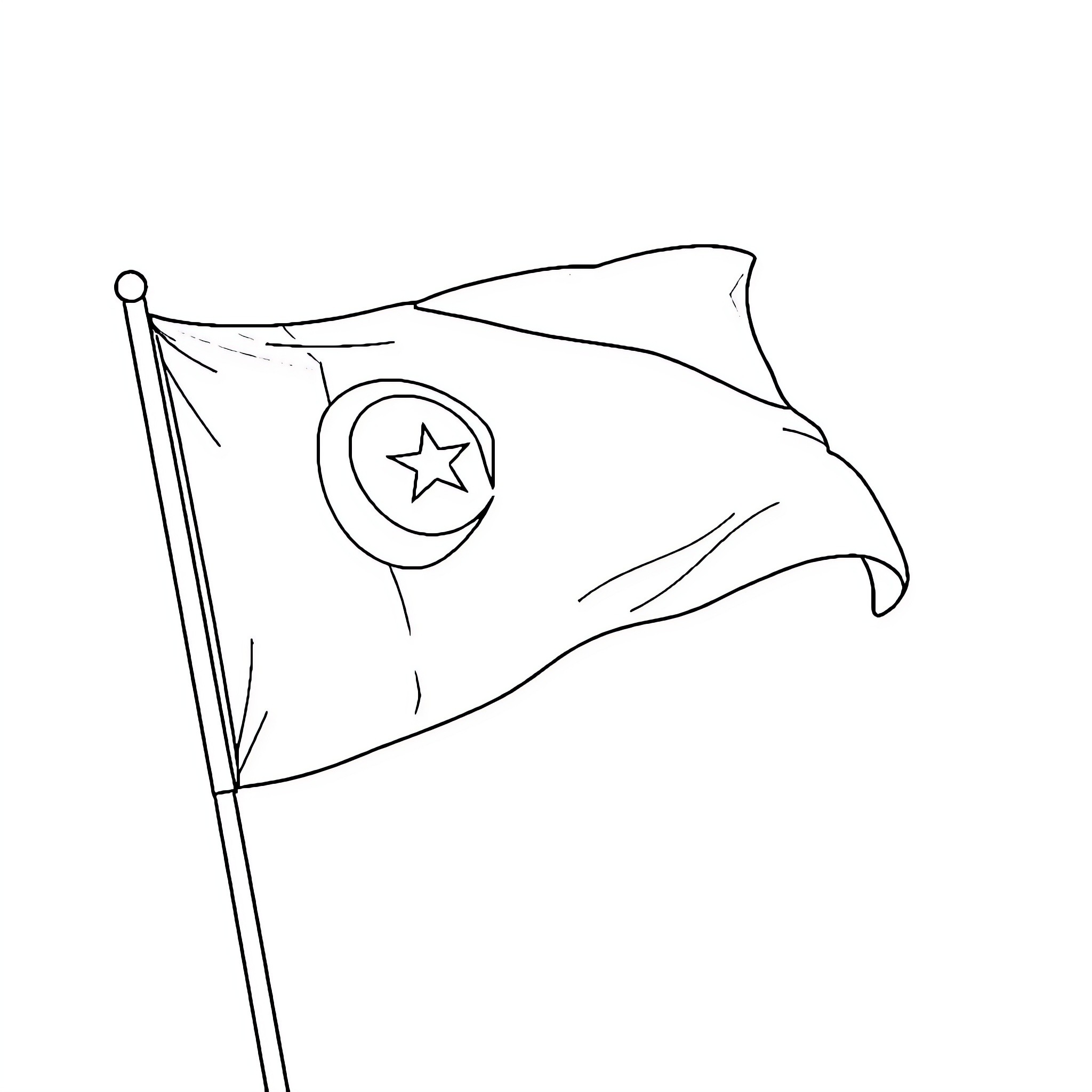 Algerian Flag waving proudly in the wind Coloring Page (free black-and-white line drawing printable PDF for all, from beginners to advanced learners, including children, teens, adults, and seniors)