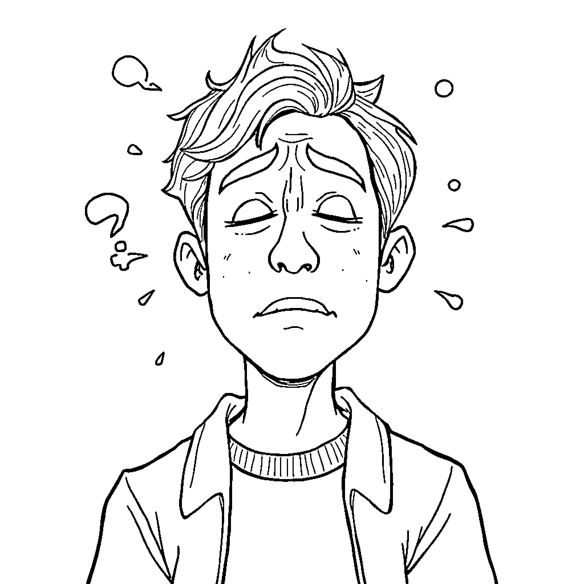 Brain Displaying Emotional Distress Coloring Page (free black-and-white line drawing printable PDF for all, from beginners to advanced learners, including children, teens, adults, and seniors)