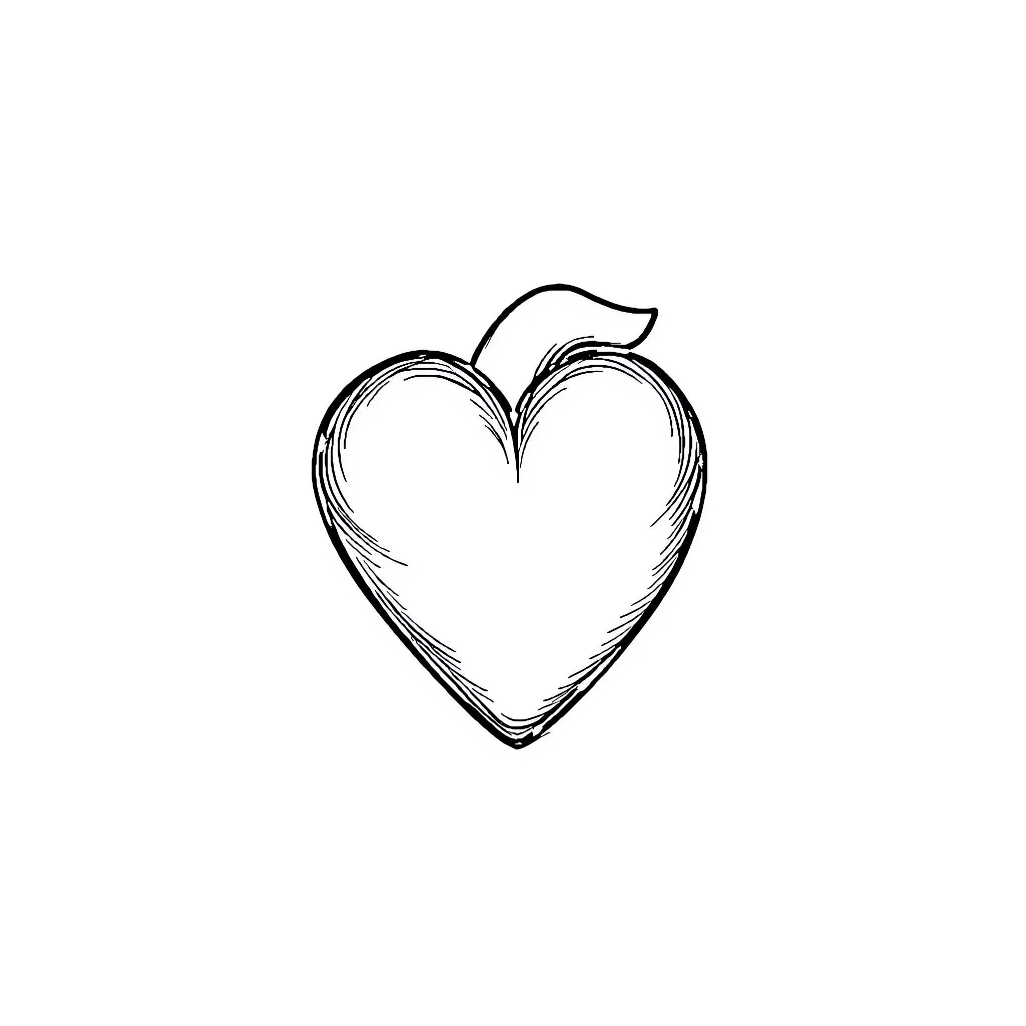 Heart-shaped Apple in Simple Sketch Coloring Page (free black-and-white line drawing printable PDF for all, from beginners to advanced learners, including children, teens, adults, and seniors)