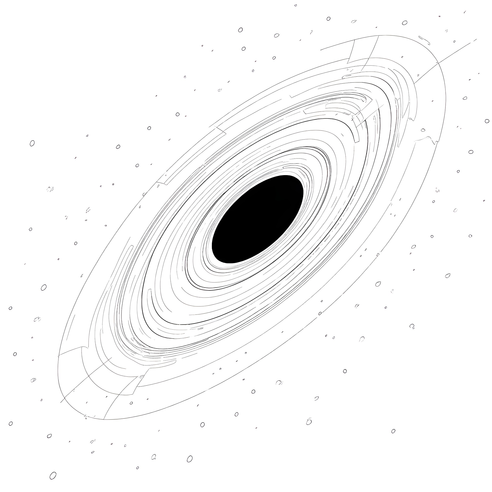 Galaxy with swirling cosmic shapes Coloring Page (free black-and-white line drawing printable PDF for all, from beginners to advanced learners, including children, teens, adults, and seniors)