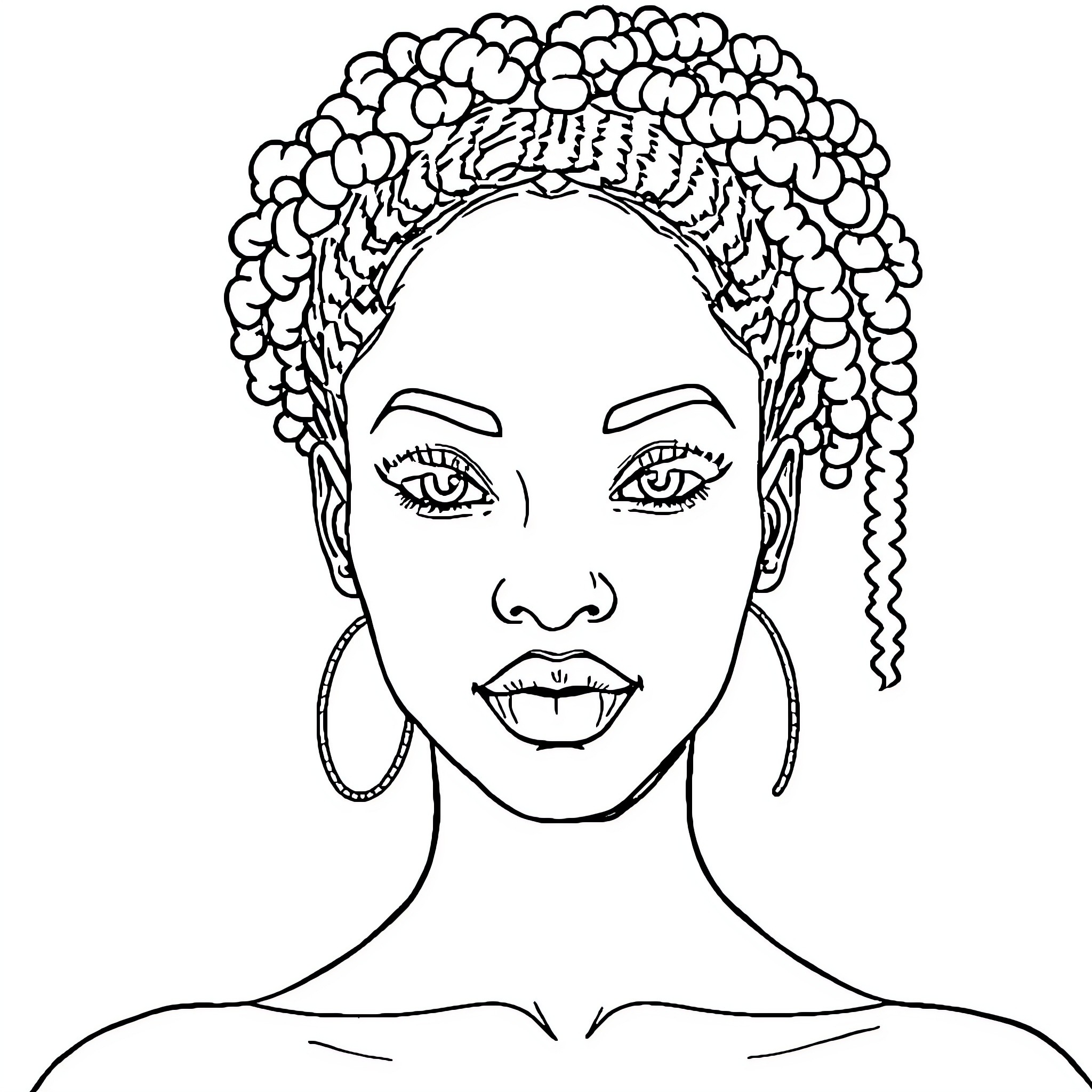 Woman with elaborate hairstyle and jewelry Coloring Page (free black-and-white line drawing printable PDF for all, from beginners to advanced learners, including children, teens, adults, and seniors)