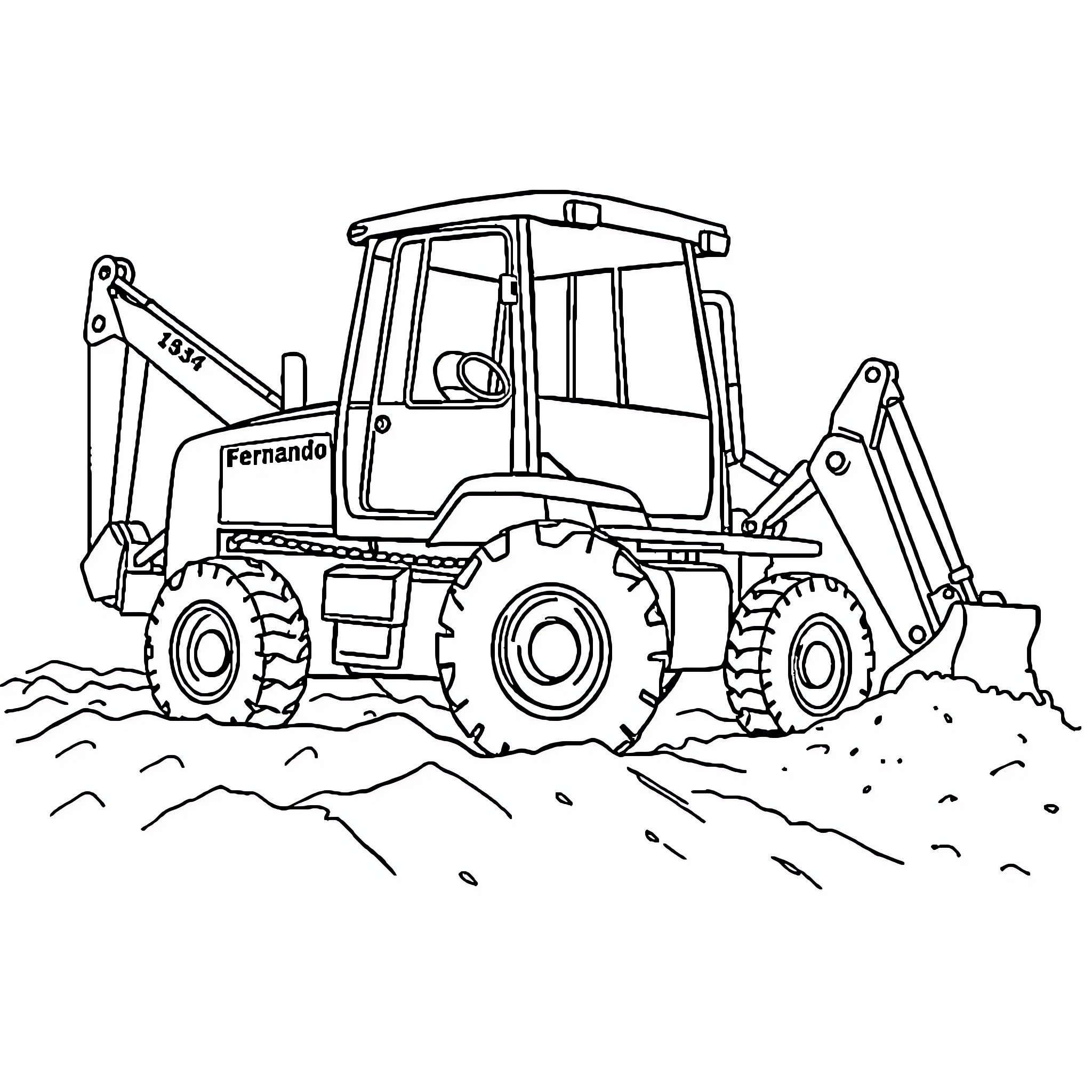 Backhoe operating in a construction site Coloring Page (free black-and-white line drawing printable PDF for all, from beginners to advanced learners, including children, teens, adults, and seniors)