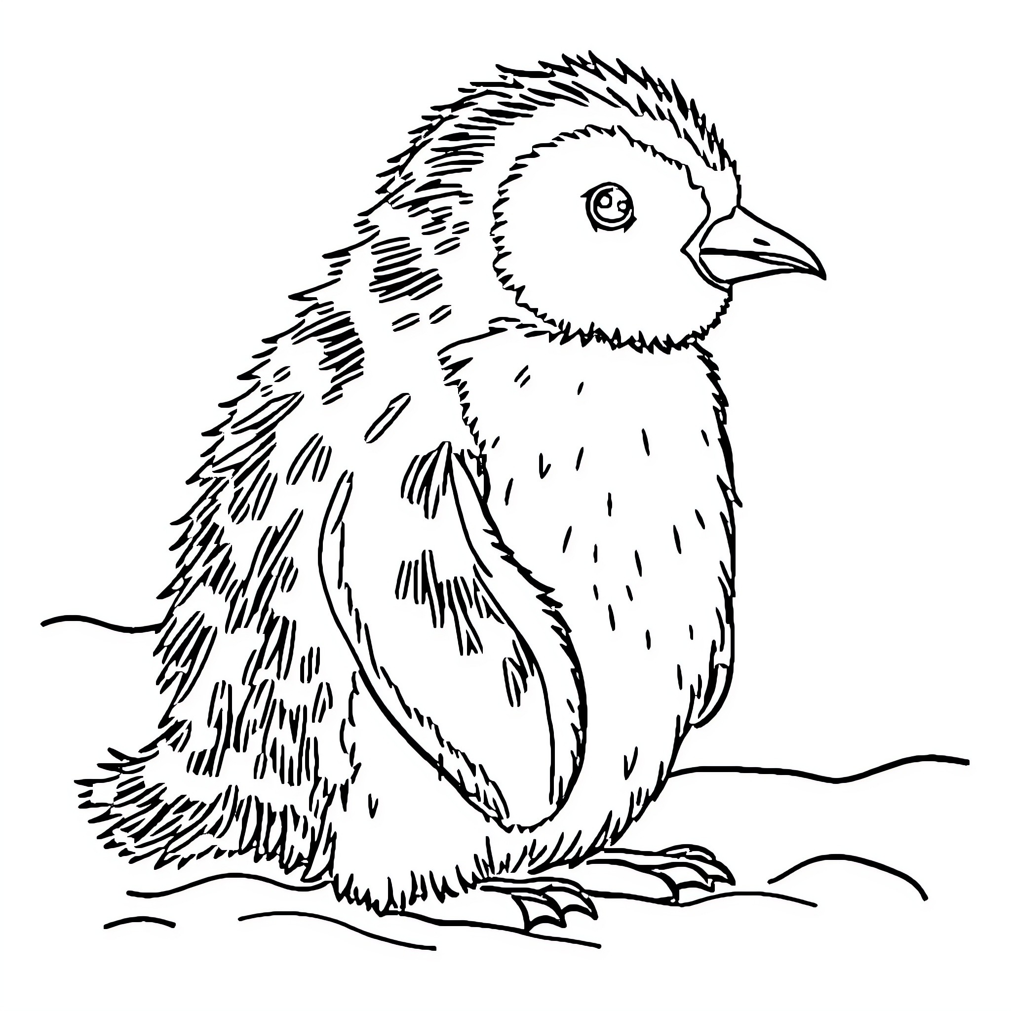 Penguin standing in a simple outline Coloring Page (free black-and-white line drawing printable PDF for all, from beginners to advanced learners, including children, teens, adults, and seniors)