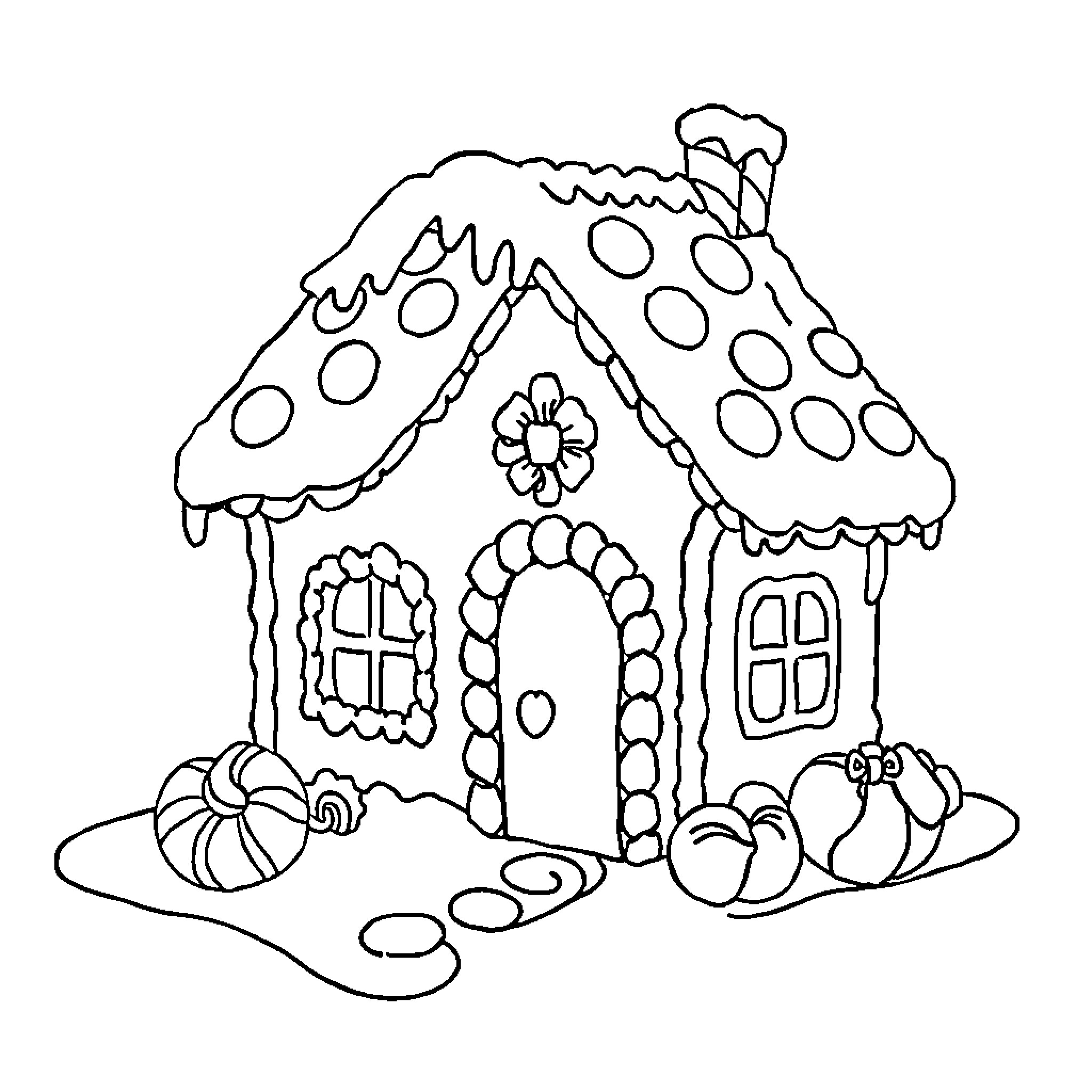 Gingerbread House with Decorative Details Coloring Page (free black-and-white line drawing printable PDF for all, from beginners to advanced learners, including children, teens, adults, and seniors)
