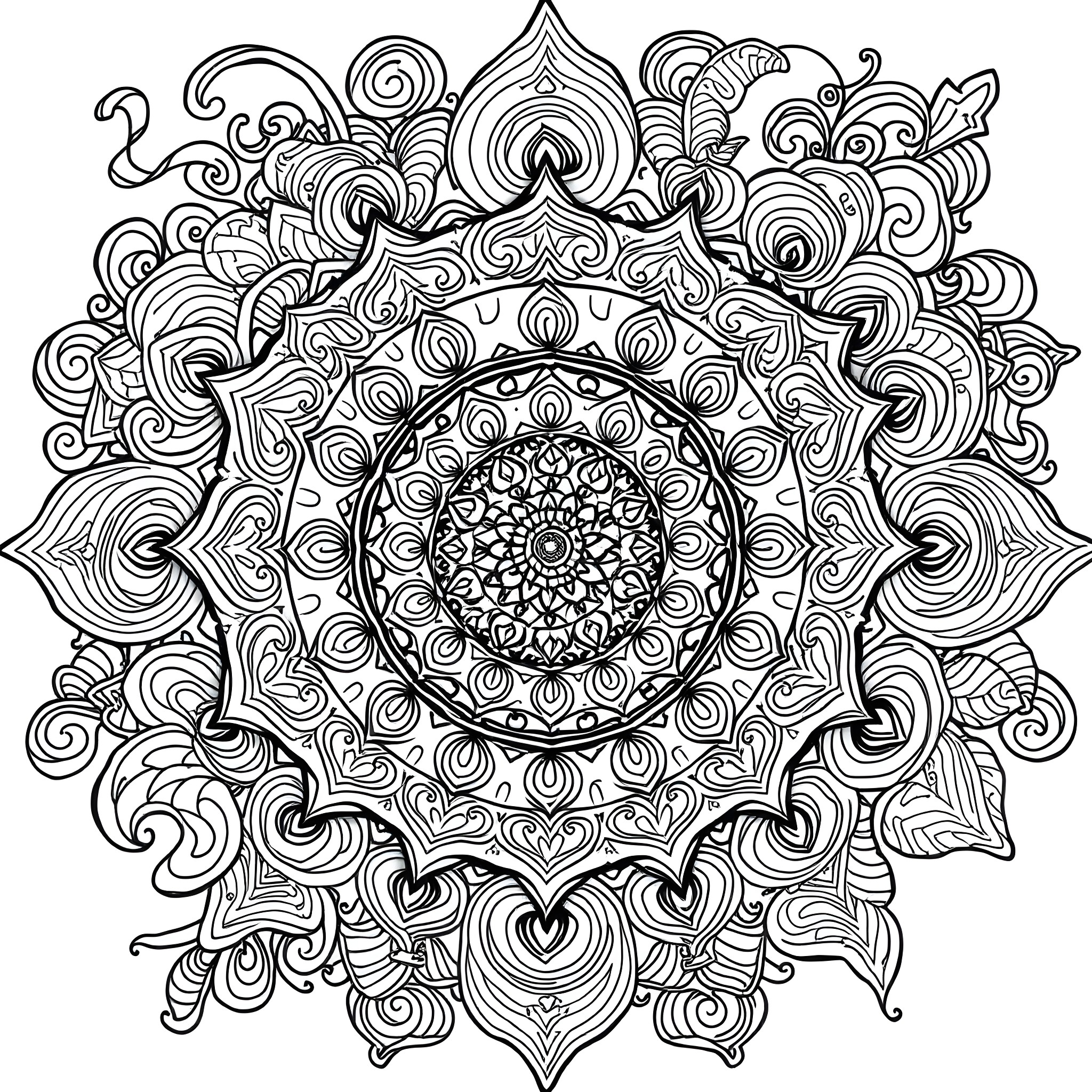 Intricate Mandala Design with Ornamental Patterns Coloring Page (free black-and-white line drawing printable PDF for all, from beginners to advanced learners, including children, teens, adults, and seniors)