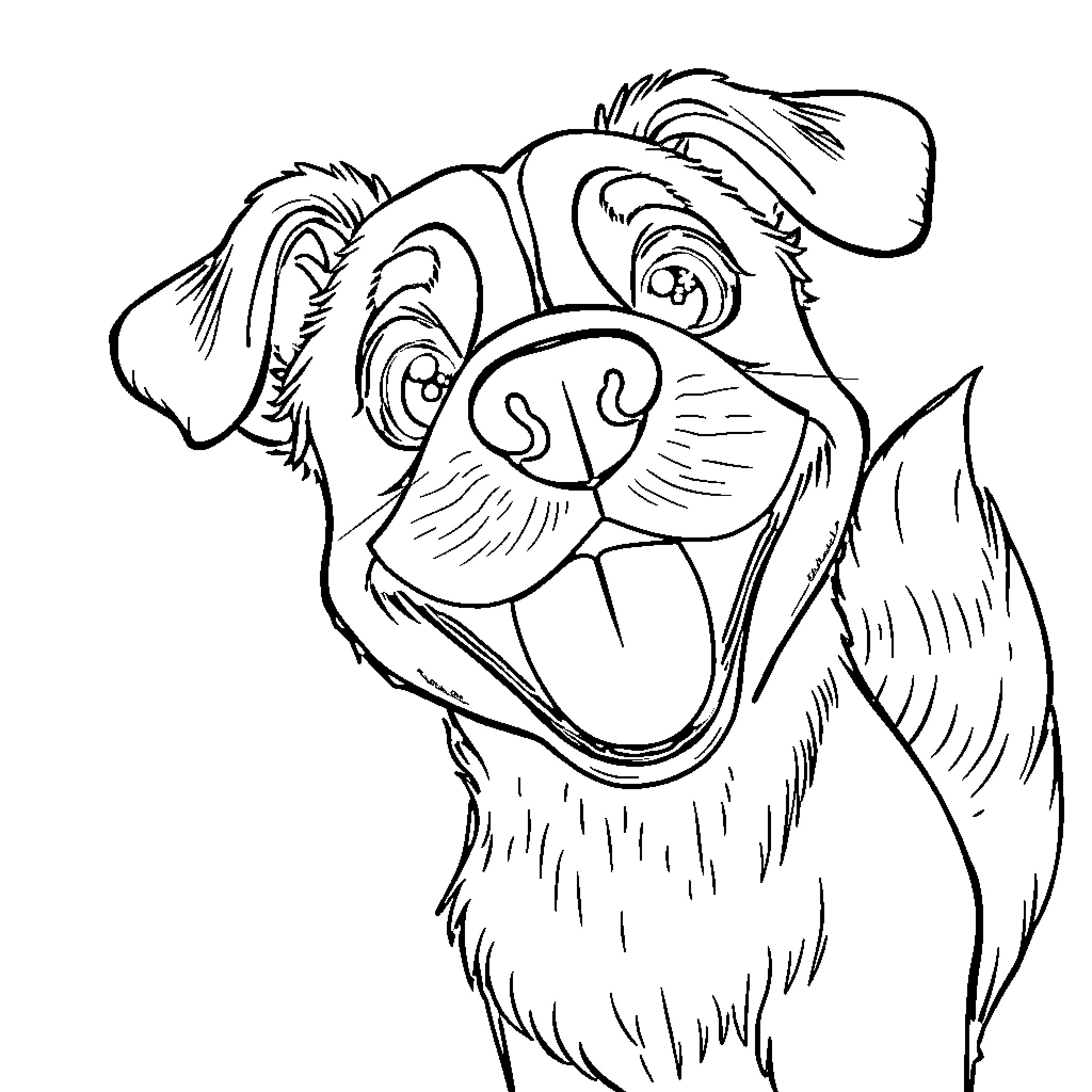 Dog with a friendly expression Coloring Page (free black-and-white line drawing printable PDF for all, from beginners to advanced learners, including children, teens, adults, and seniors)