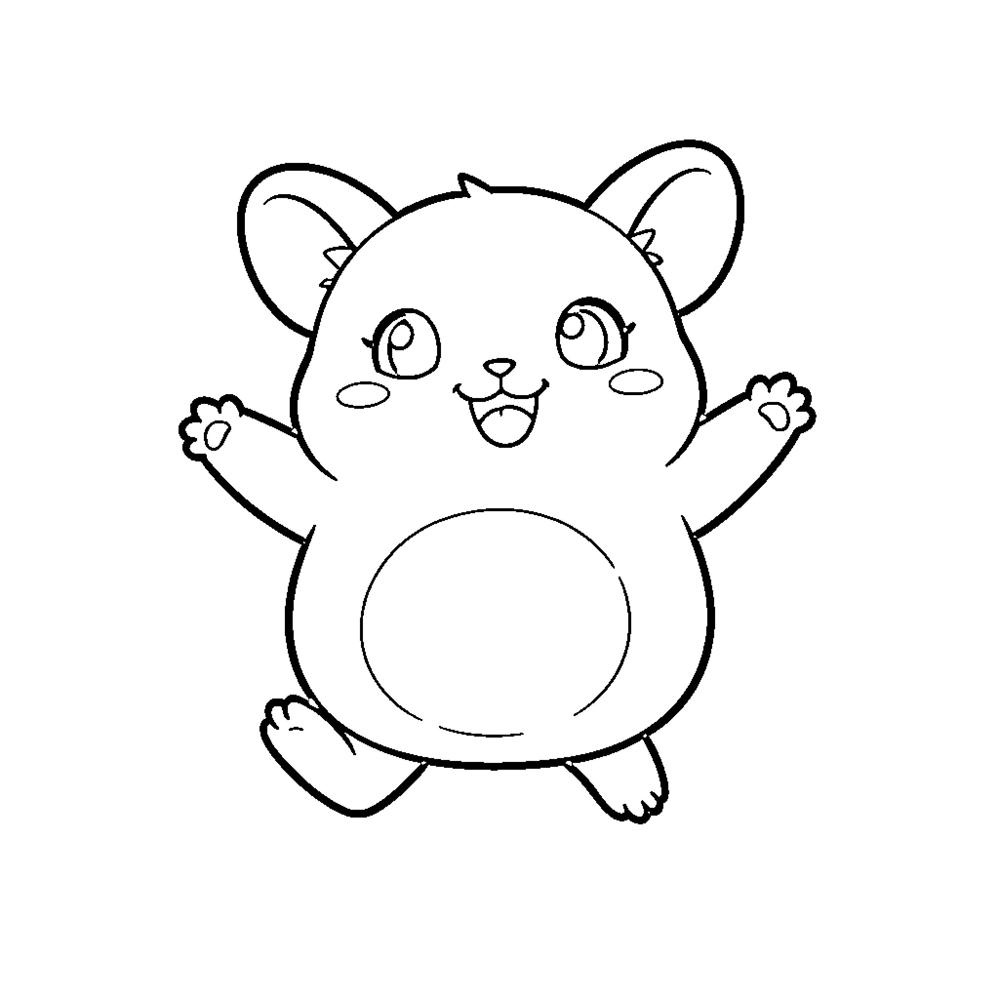 Bibble the Cute Hamster Cheering Excitedly Coloring Page (free black-and-white line drawing printable PDF for all, from beginners to advanced learners, including children, teens, adults, and seniors)