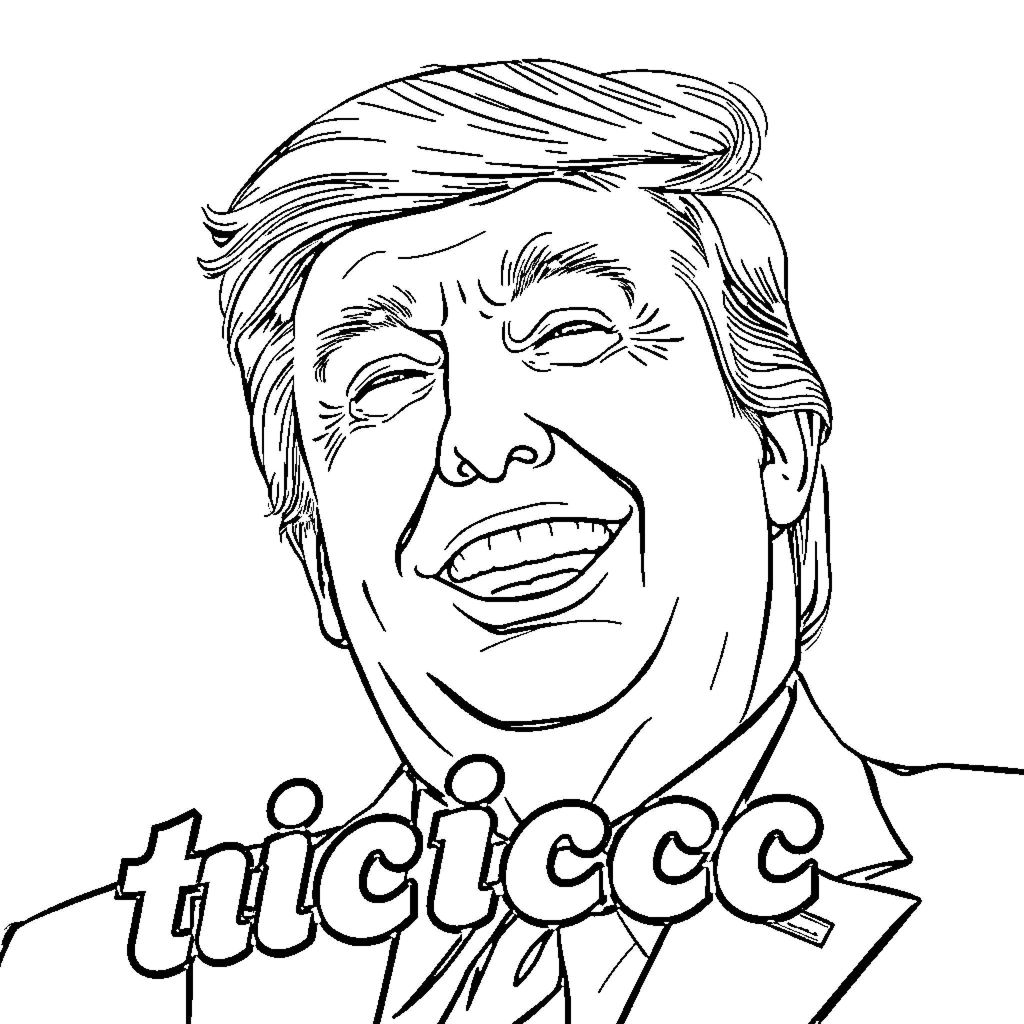 Trump Smiling and Shouting 'Terrible' in Cartoon Style Coloring Page (free black-and-white line drawing printable PDF for all, from beginners to advanced learners, including children, teens, adults, and seniors)