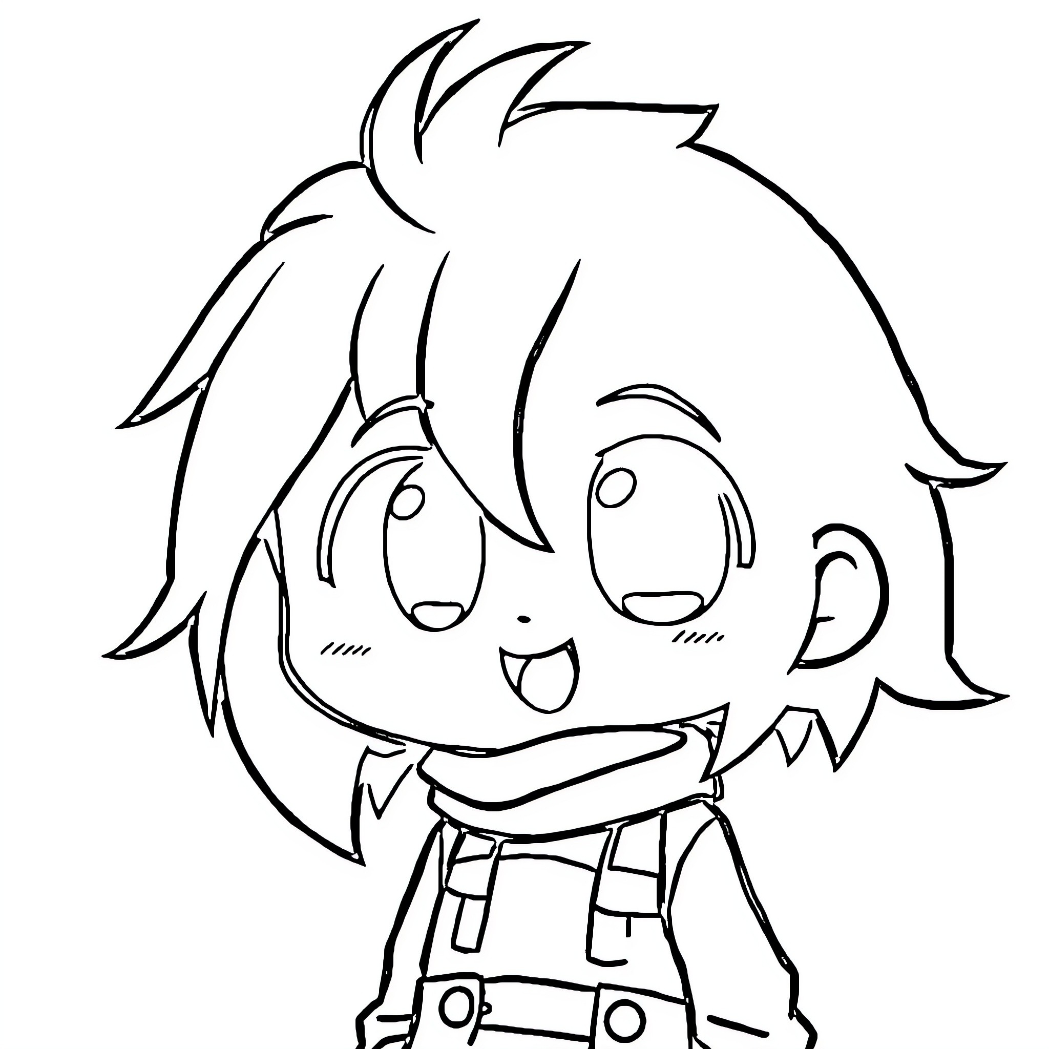 Anime Character with Cheerful Expression Coloring Page (free black-and-white line drawing printable PDF for all, from beginners to advanced learners, including children, teens, adults, and seniors)