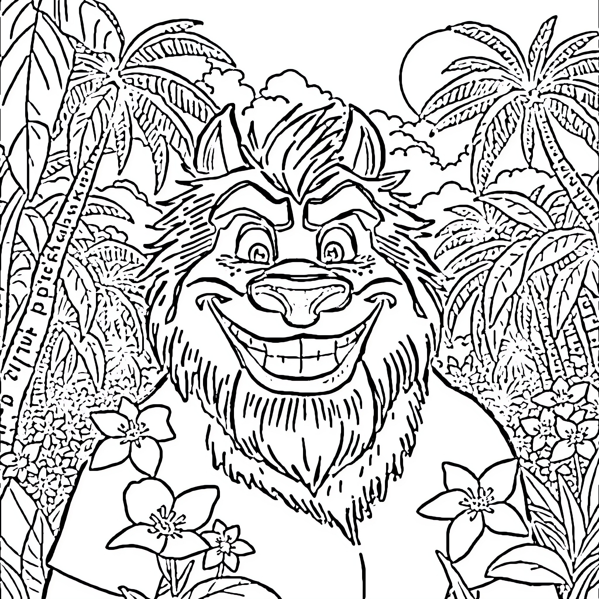 Mr Beast's Mischievous Jungle Adventure Coloring Page (free black-and-white line drawing printable PDF for all, from beginners to advanced learners, including children, teens, adults, and seniors)