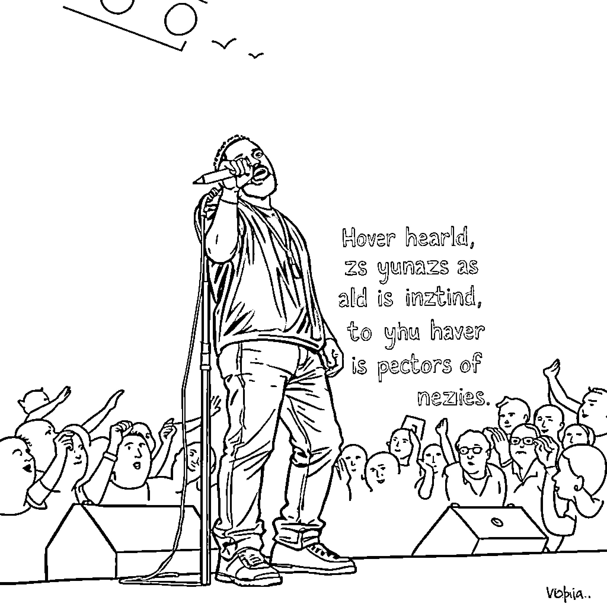 Kendrick Lamar Performing on Stage with Crowd Coloring Page (free black-and-white line drawing printable PDF for all, from beginners to advanced learners, including children, teens, adults, and seniors)