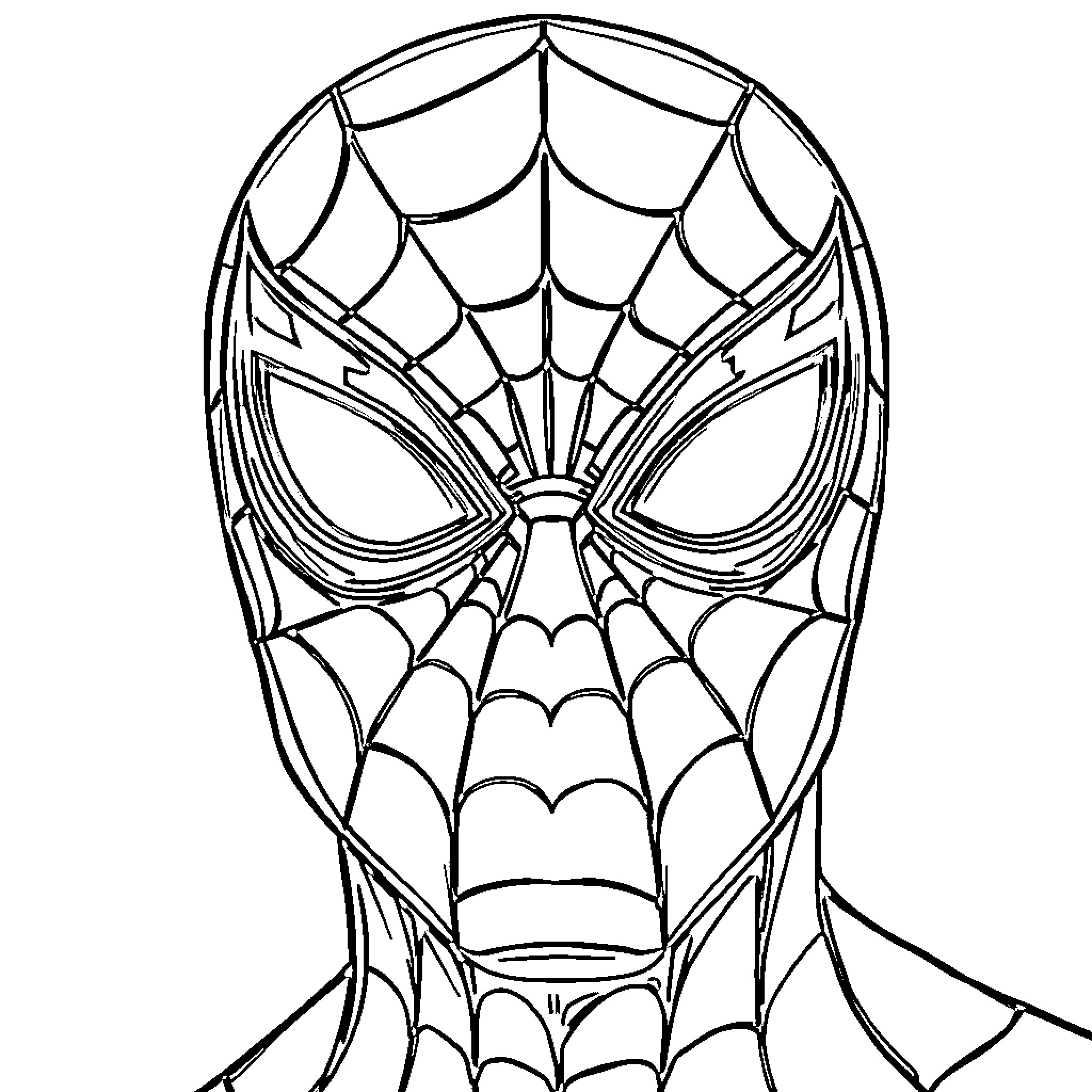 Spider-Man Mask with Intricate Web Design Coloring Page (free black-and-white line drawing printable PDF for all, from beginners to advanced learners, including children, teens, adults, and seniors)