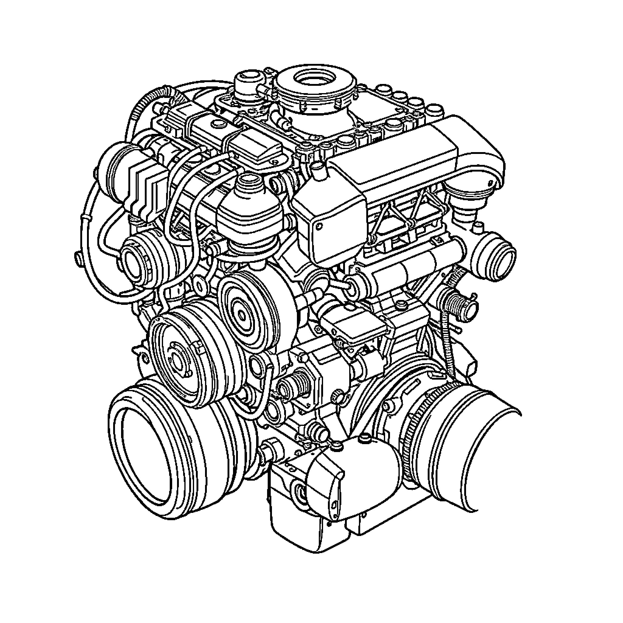 Engine components and machinery in detailed technical drawing Coloring Page (free black-and-white line drawing printable PDF for all, from beginners to advanced learners, including children, teens, adults, and seniors)