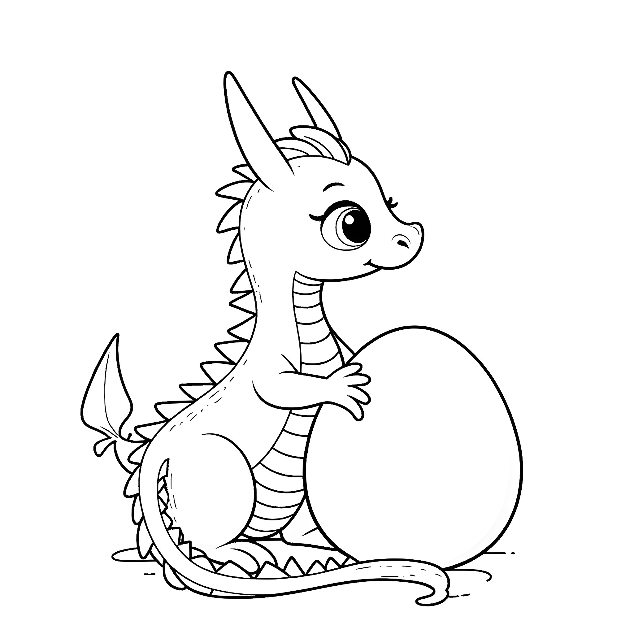 Dragon Hatching from Egg with Cute Expression Coloring Page (free black-and-white line drawing printable PDF for all, from beginners to advanced learners, including children, teens, adults, and seniors)