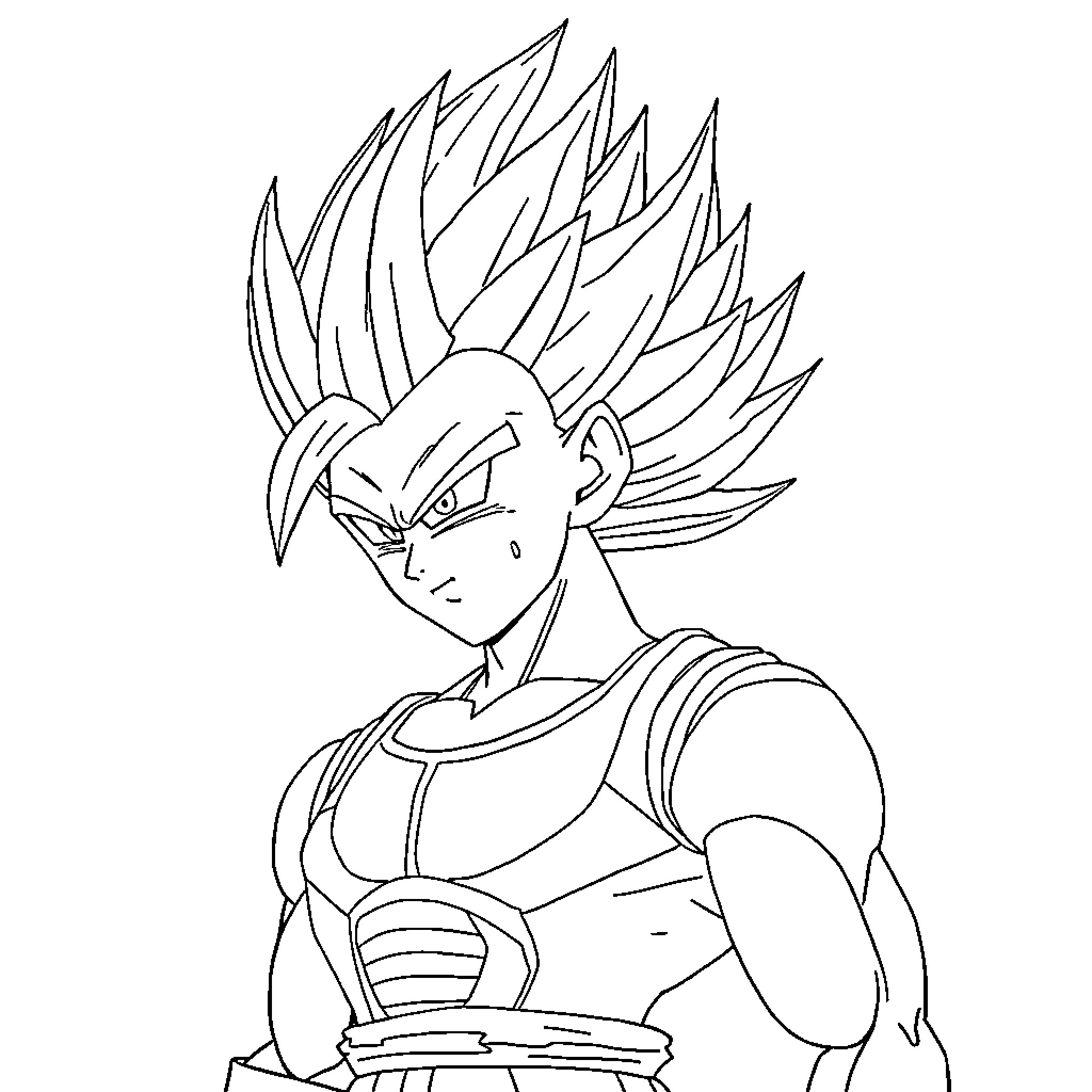 Vegeta, the fierce warrior with spiked hair Coloring Page (free black-and-white line drawing printable PDF for all, from beginners to advanced learners, including children, teens, adults, and seniors)