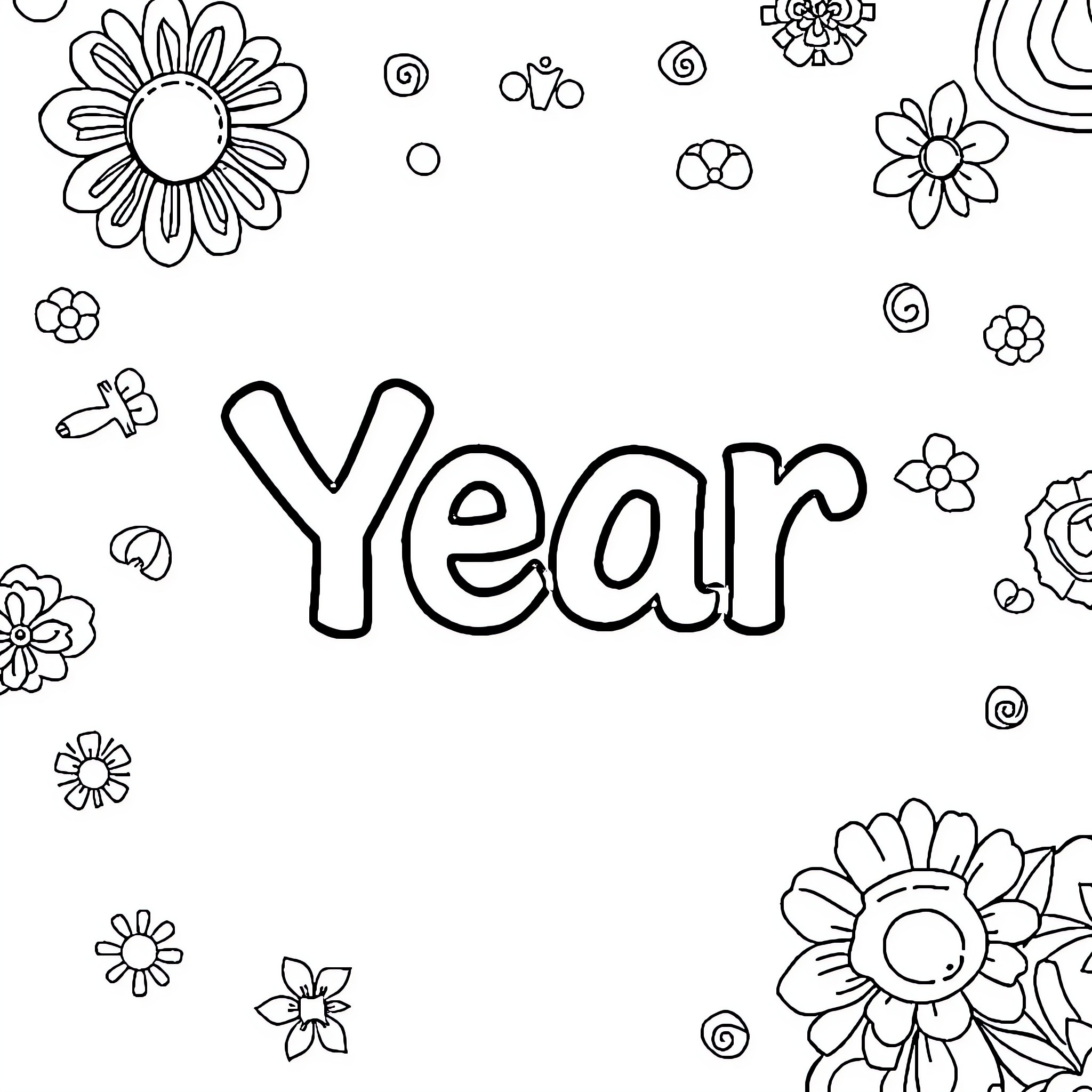 Mindfulness of Floral Patterns and Expressions Coloring Page (free black-and-white line drawing printable PDF for all, from beginners to advanced learners, including children, teens, adults, and seniors)