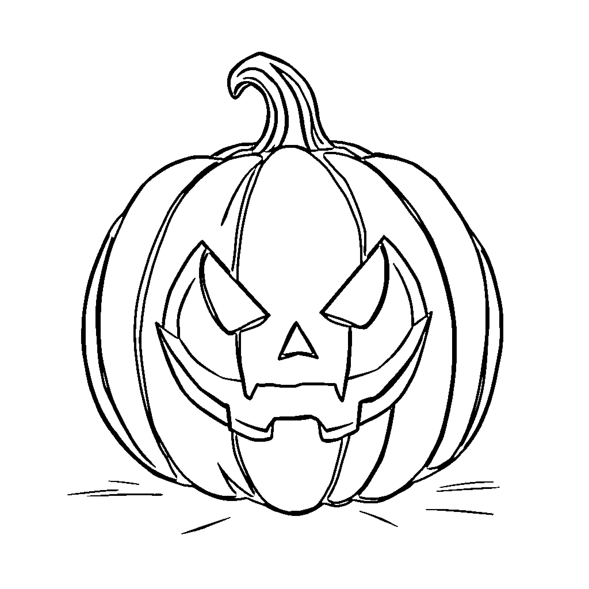 Jack O'Lantern with Carved Spooky Face Coloring Page (free black-and-white line drawing printable PDF for all, from beginners to advanced learners, including children, teens, adults, and seniors)