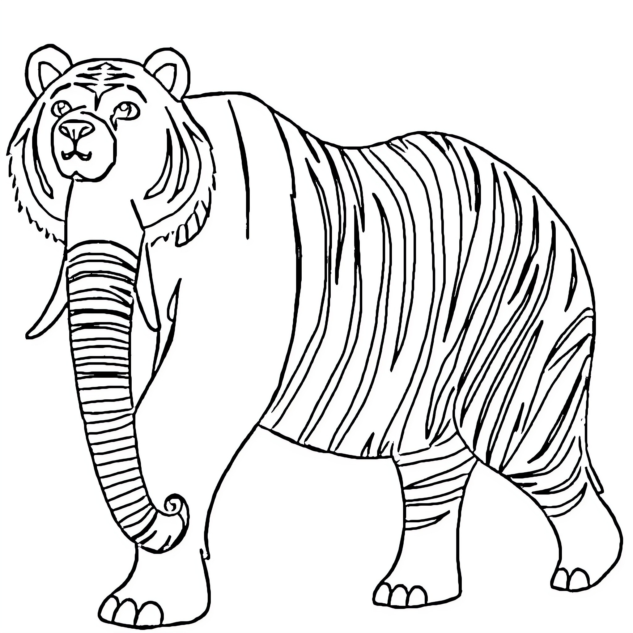 Animal tiger standing alert in the wild Coloring Page (free black-and-white line drawing printable PDF for all, from beginners to advanced learners, including children, teens, adults, and seniors)