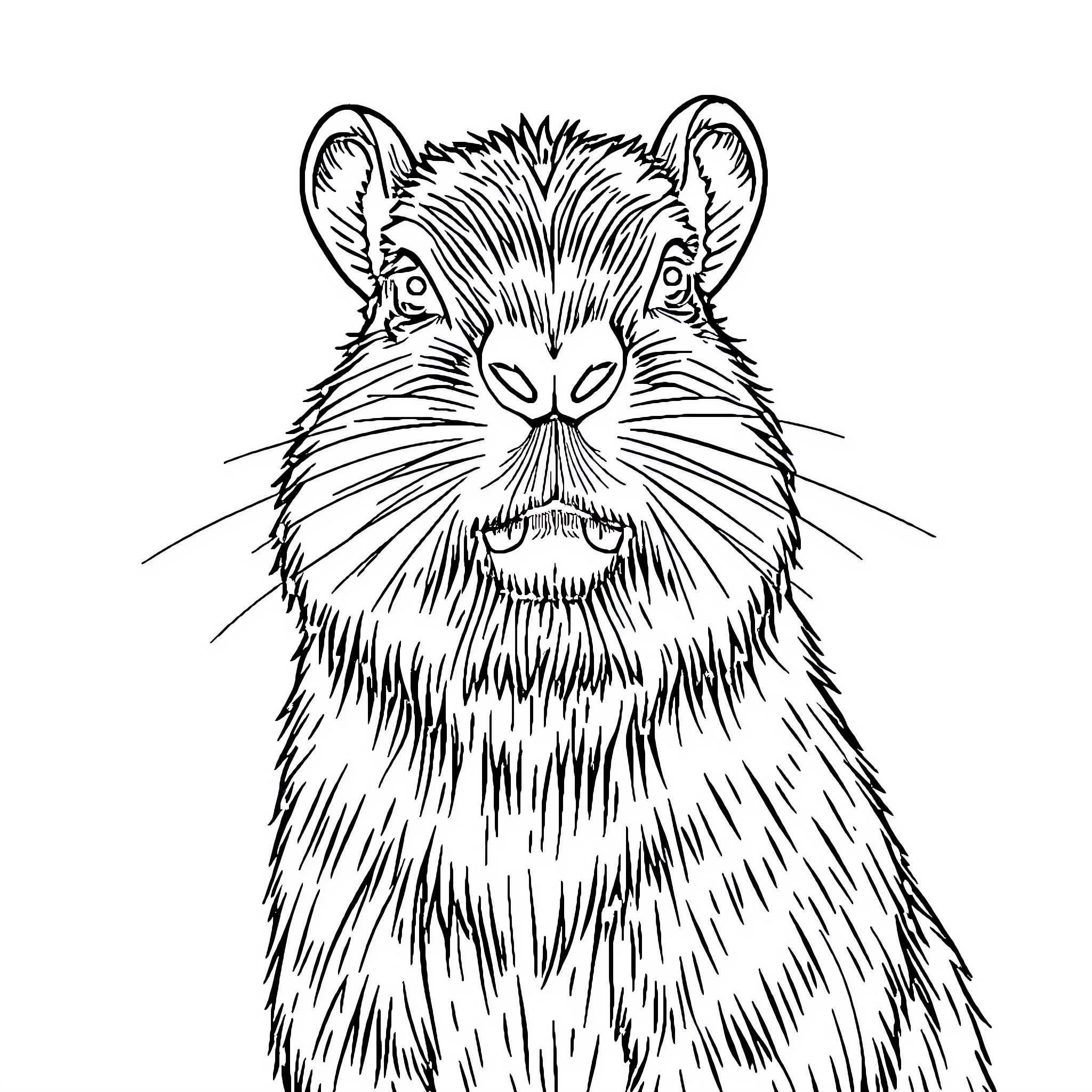 Capybara in detailed black and white sketch Coloring Page (free black-and-white line drawing printable PDF for all, from beginners to advanced learners, including children, teens, adults, and seniors)