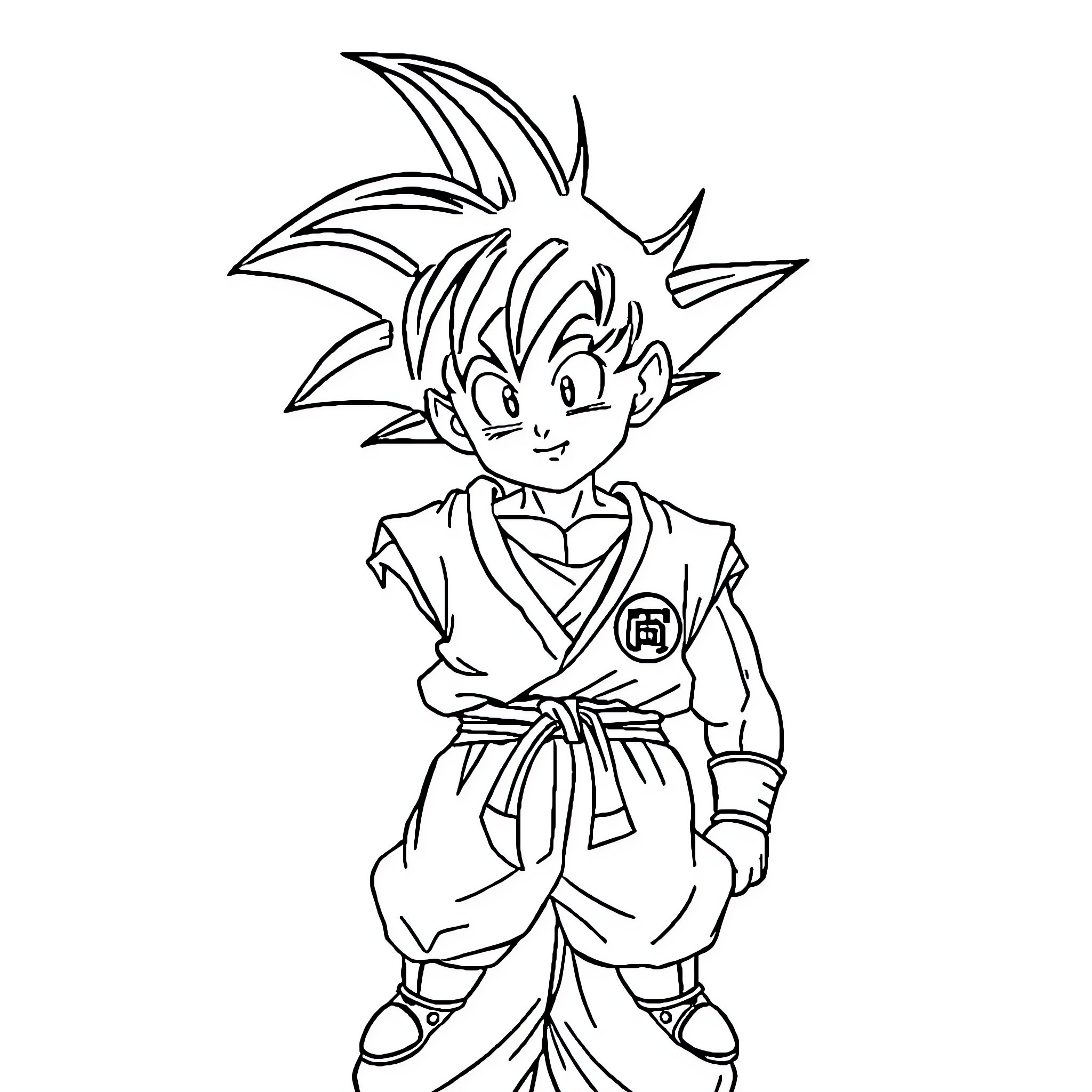 Goku in Martial Arts Outfit Coloring Page (free black-and-white line drawing printable PDF for all, from beginners to advanced learners, including children, teens, adults, and seniors)