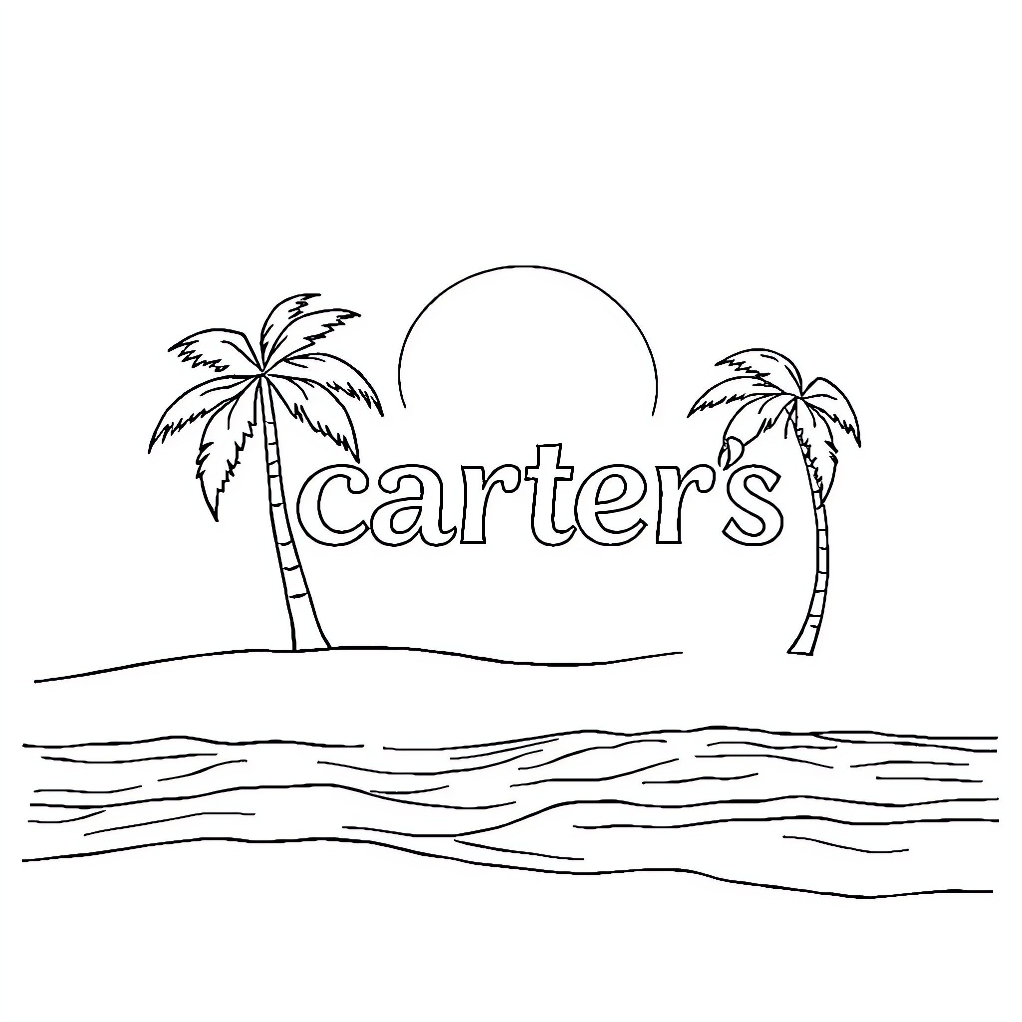 Logo of tropical beach with palm trees Coloring Page (free black-and-white line drawing printable PDF for all, from beginners to advanced learners, including children, teens, adults, and seniors)