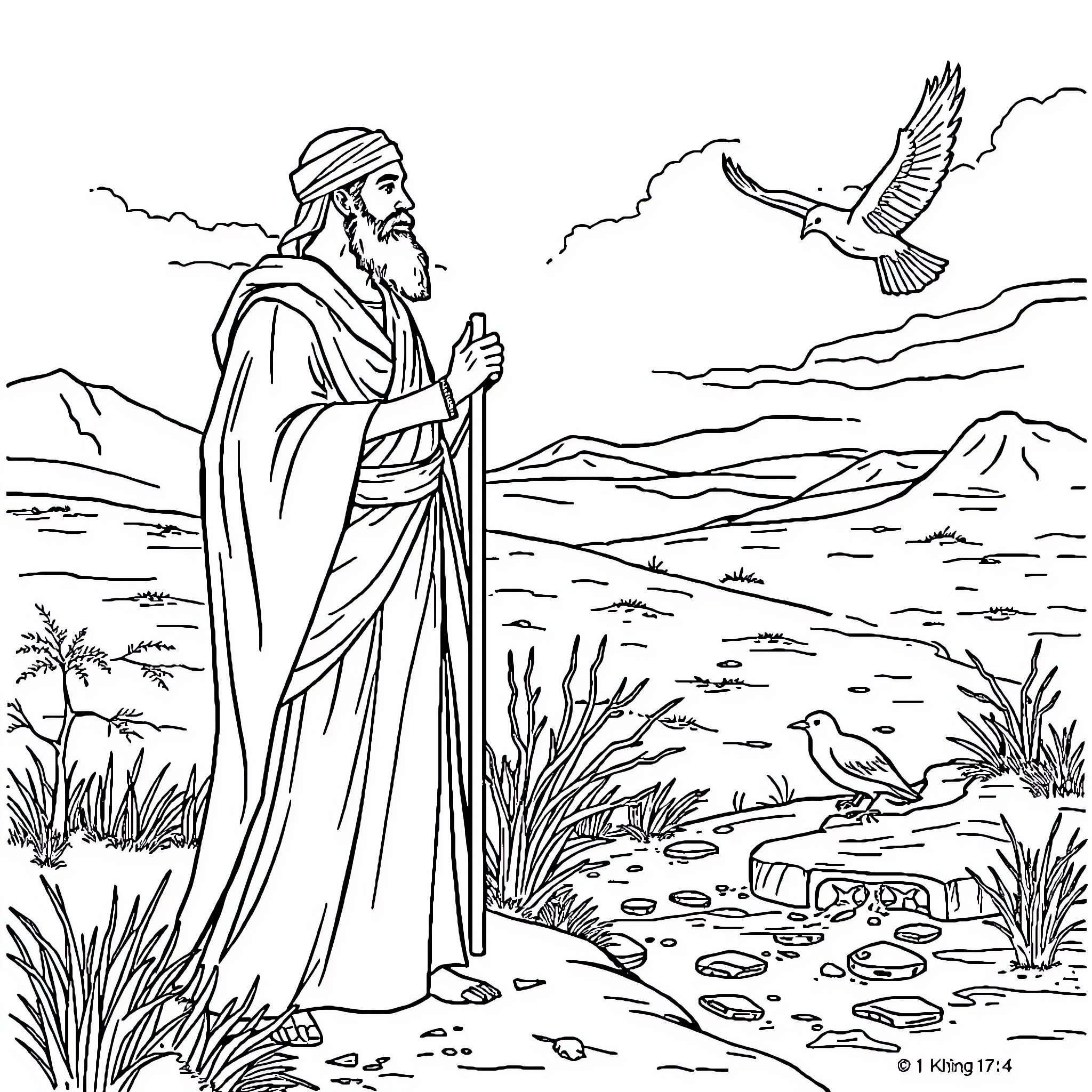 Kings in the Wilderness Coloring Page (free black-and-white line drawing printable PDF for all, from beginners to advanced learners, including children, teens, adults, and seniors)