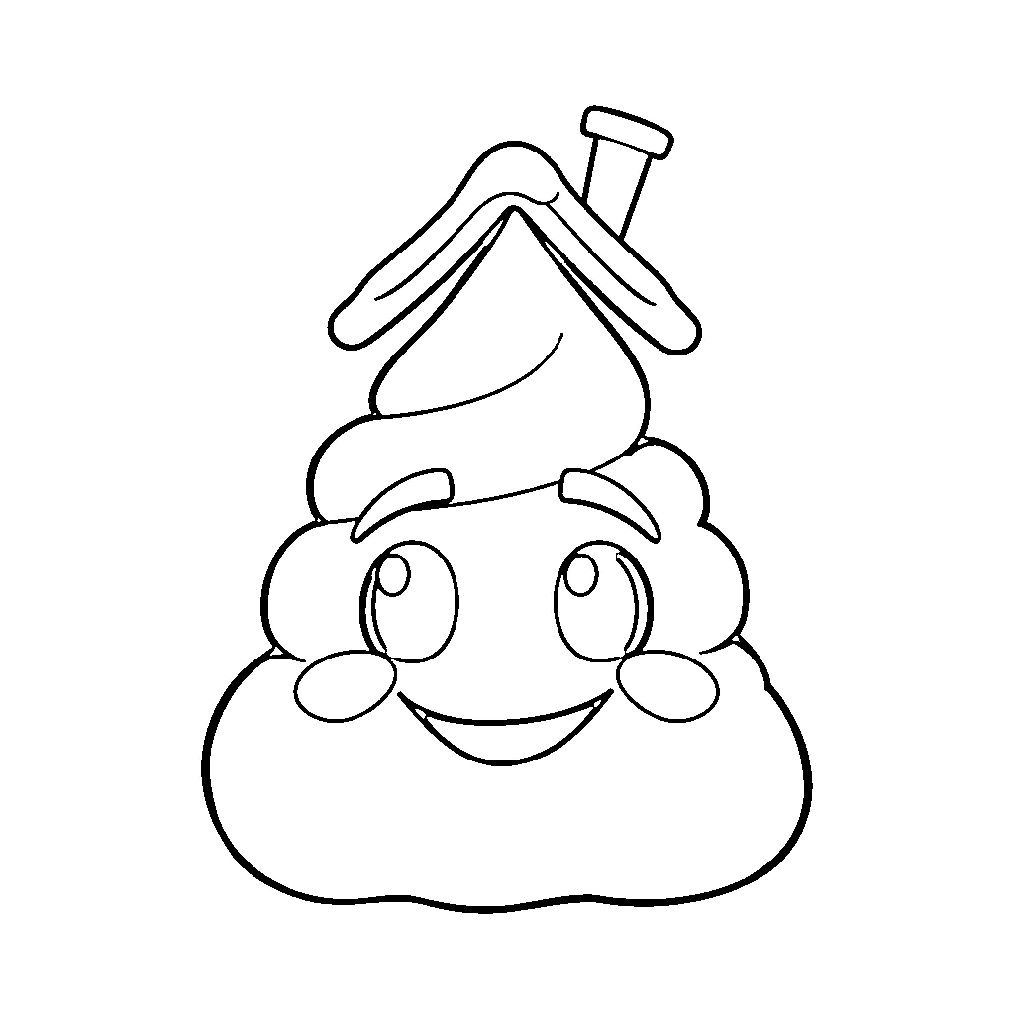 Emoji Cute Happy Poop Character Coloring Page (free black-and-white line drawing printable PDF for all, from beginners to advanced learners, including children, teens, adults, and seniors)
