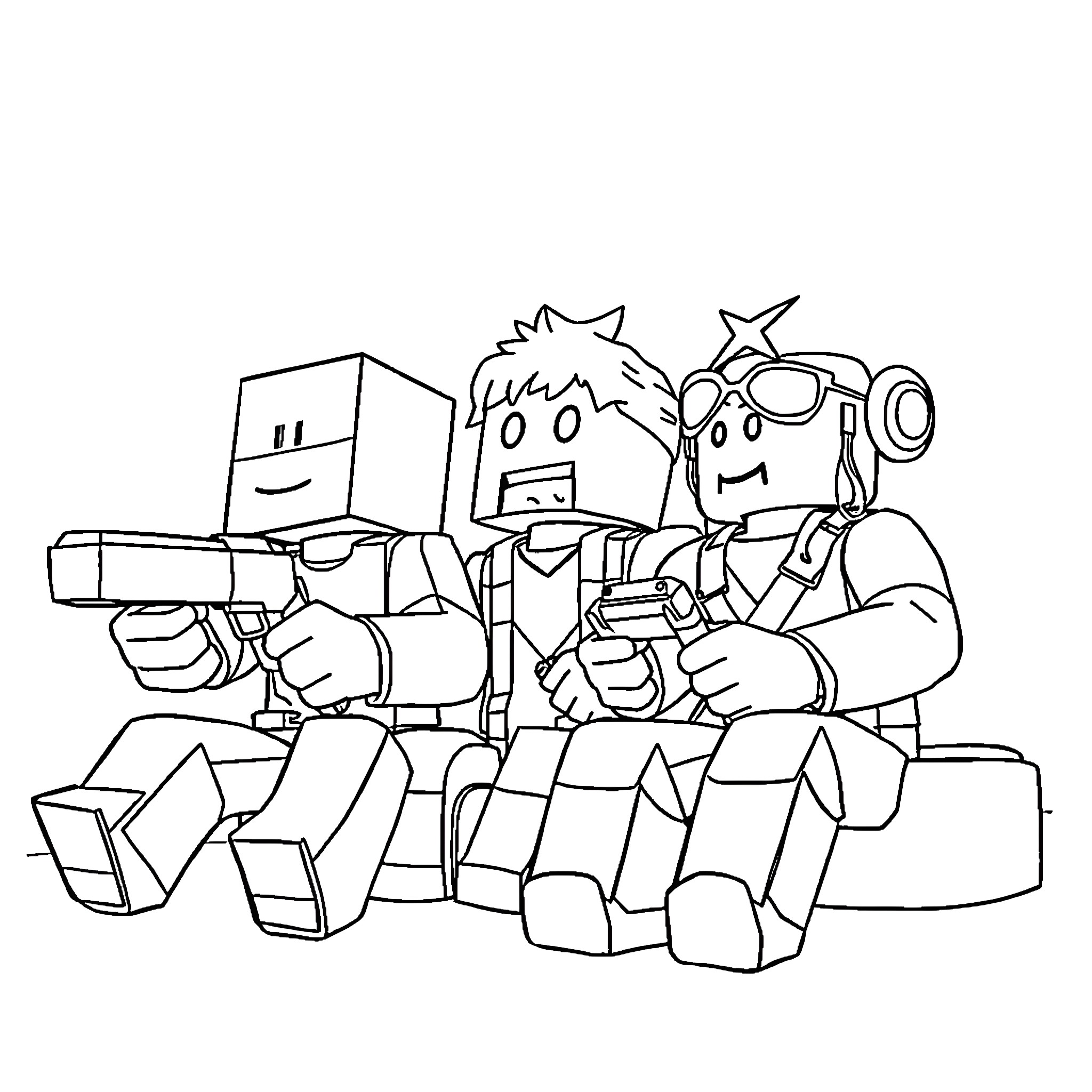 Video Game Characters in Action Coloring Page (free black-and-white line drawing printable PDF for all, from beginners to advanced learners, including children, teens, adults, and seniors)