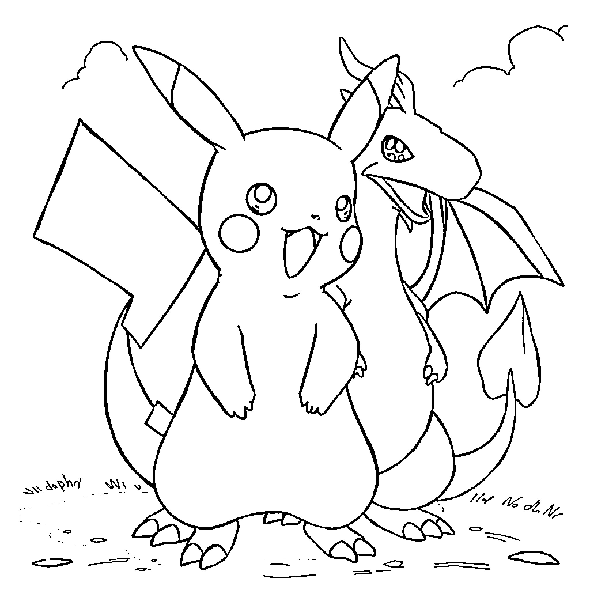 Pokémon character displaying amusing expression Coloring Page (free black-and-white line drawing printable PDF for all, from beginners to advanced learners, including children, teens, adults, and seniors)