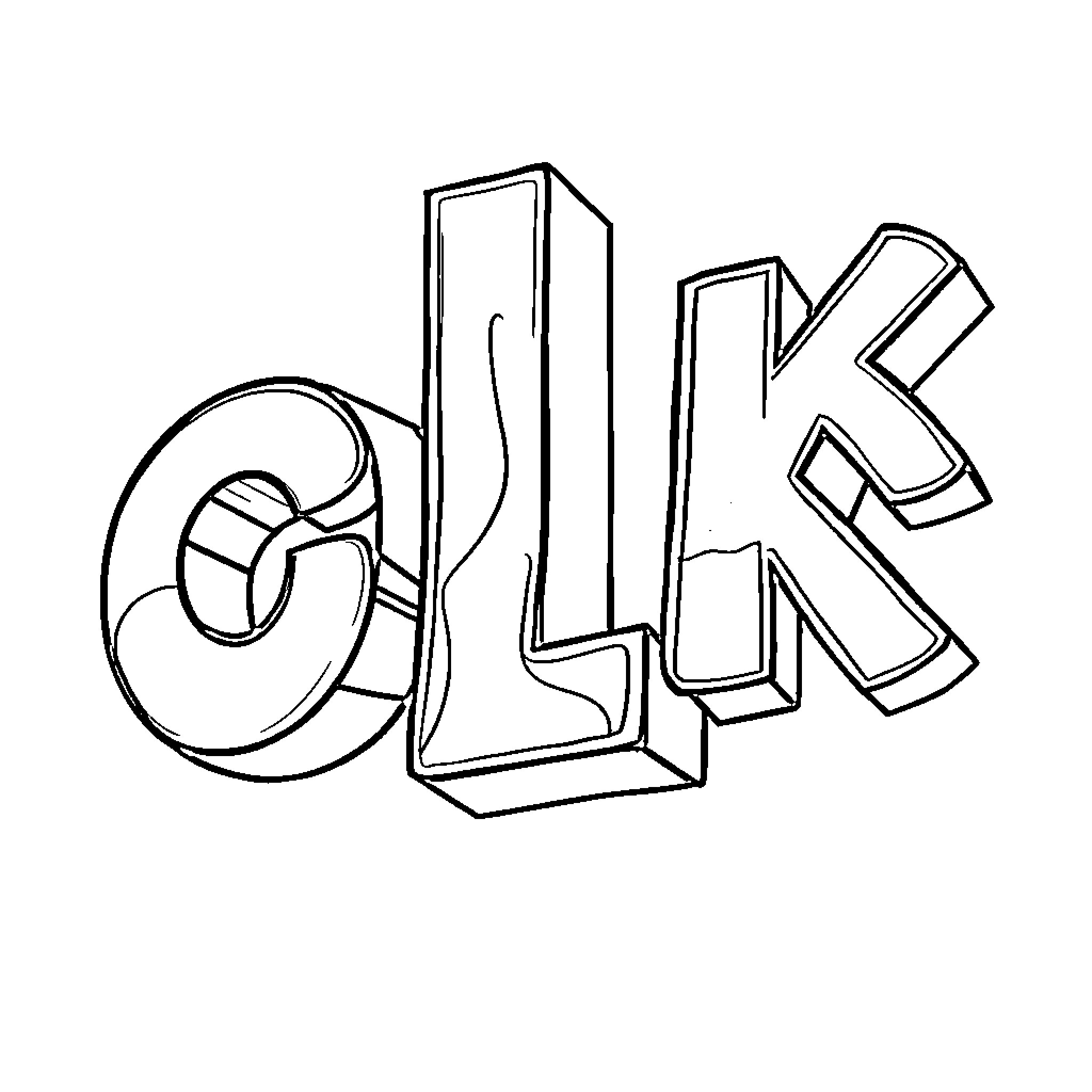 Letter CLK Graffiti Art Coloring Page (free black-and-white line drawing printable PDF for all, from beginners to advanced learners, including children, teens, adults, and seniors)