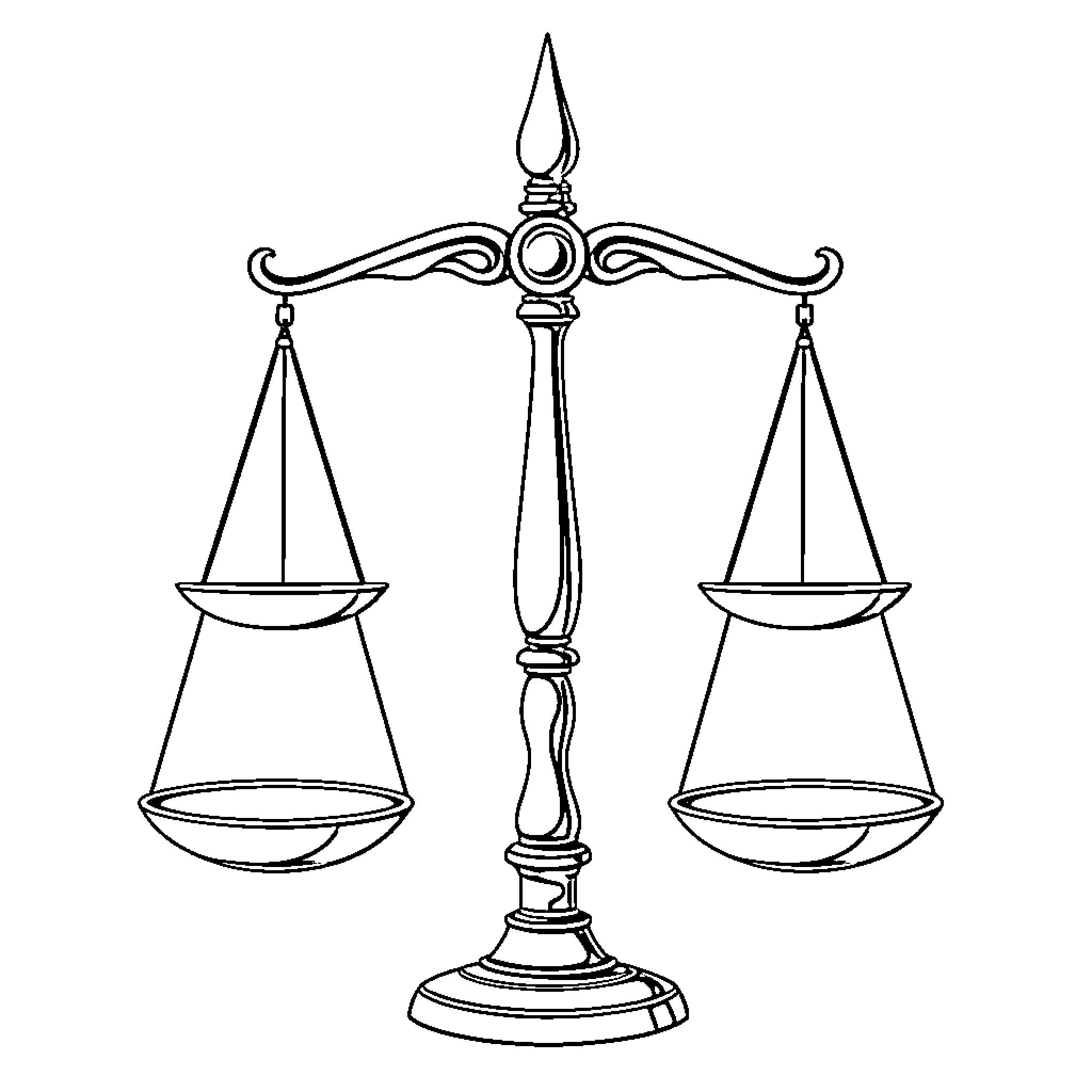 Scale of Balanced Justice and Equality Coloring Page (free black-and-white line drawing printable PDF for all, from beginners to advanced learners, including children, teens, adults, and seniors)