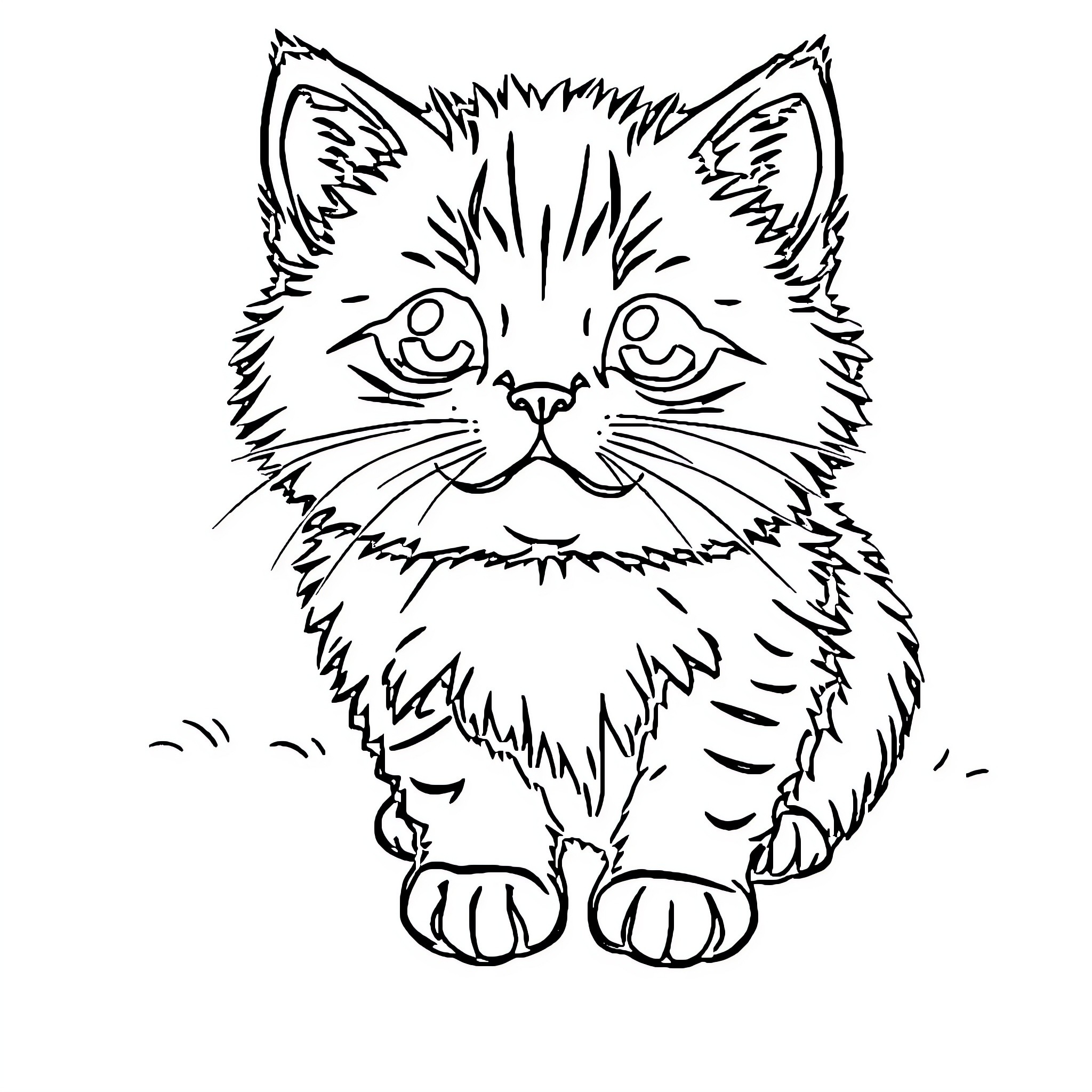 Cat with expressive features in simple line art Coloring Page (free black-and-white line drawing printable PDF for all, from beginners to advanced learners, including children, teens, adults, and seniors)