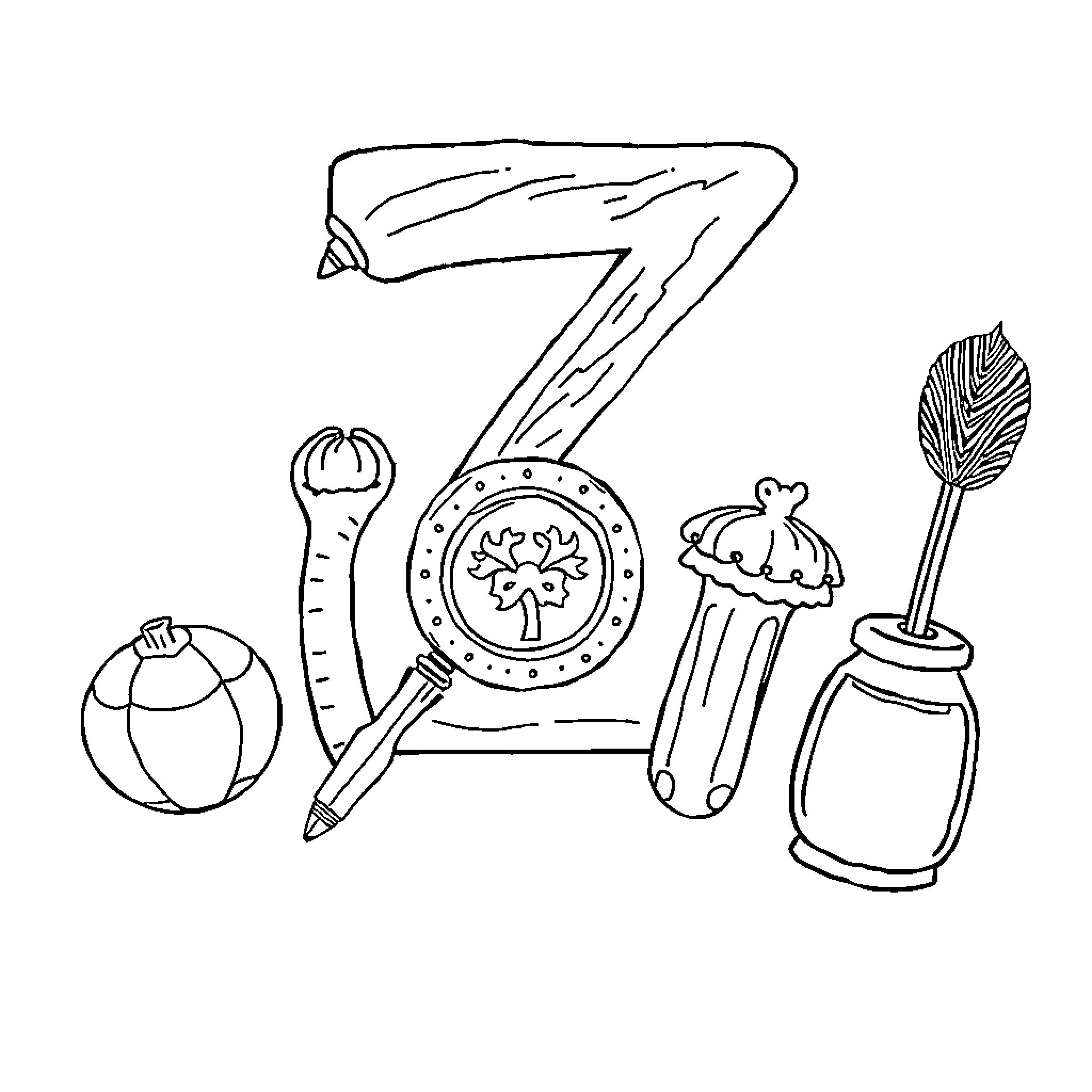 Object with Various Household Items Coloring Page (free black-and-white line drawing printable PDF for all, from beginners to advanced learners, including children, teens, adults, and seniors)